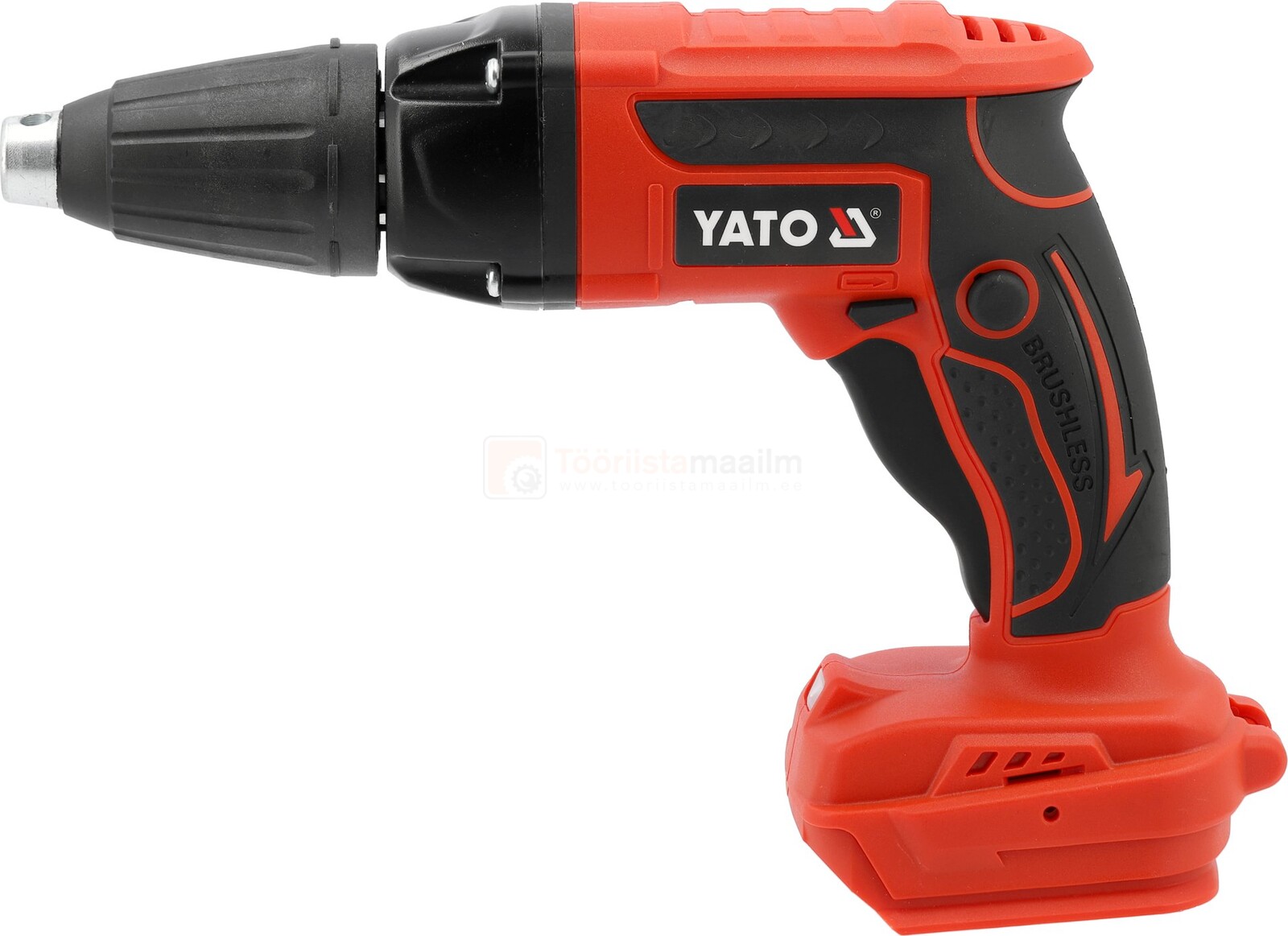 Pildil on näha punane-musta värvi Yato akulindikruvikeeraja, millel on kinnitatud otsak ja mis on mõeldud kruvide...