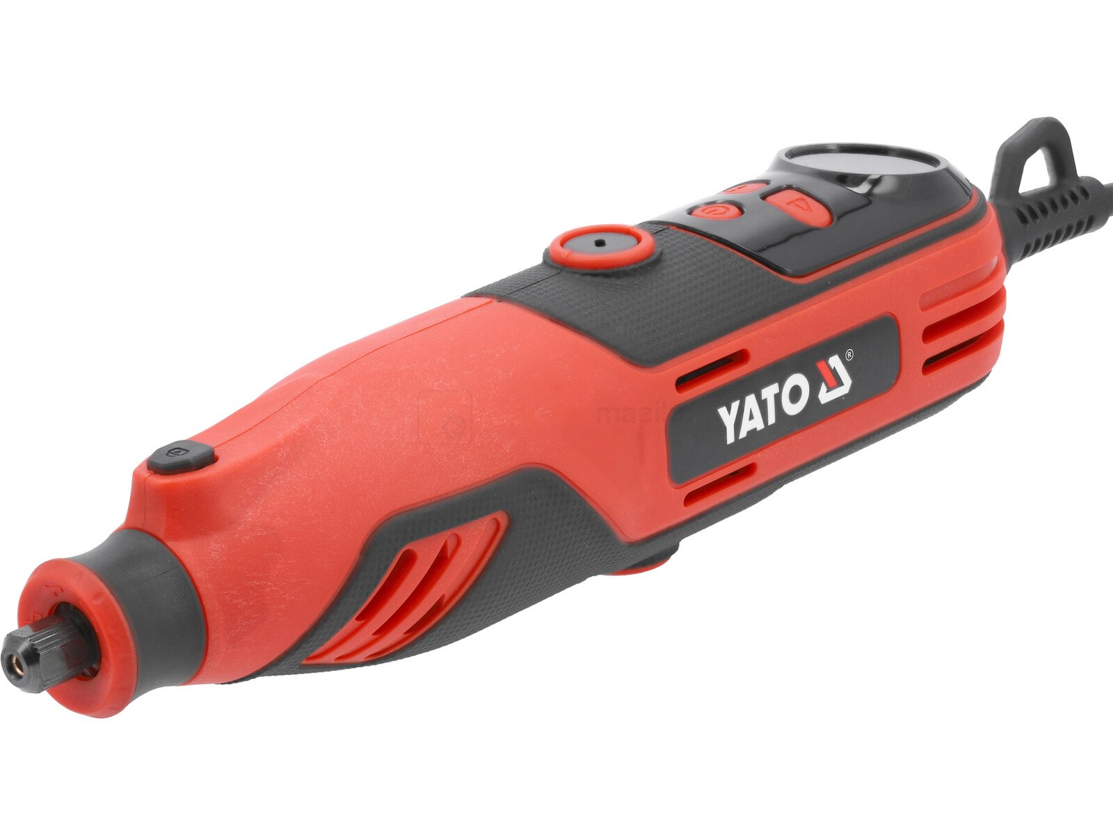Pildil on YATO otslihvija, millel on 130 W võimsus, 2,3 / 3,2 mm tsang ja LED-valgustus.