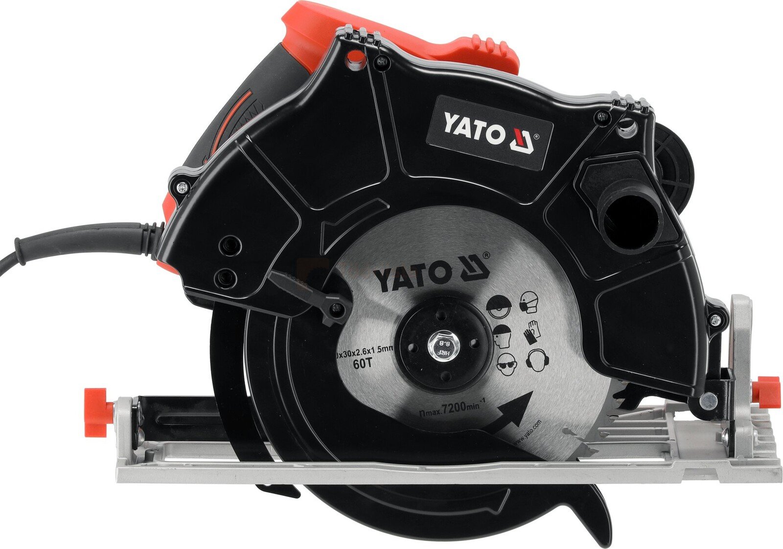 Pildil on YATO ketas- ja lauasaag, millel on näha saeketas, kaitsekate ja alus.