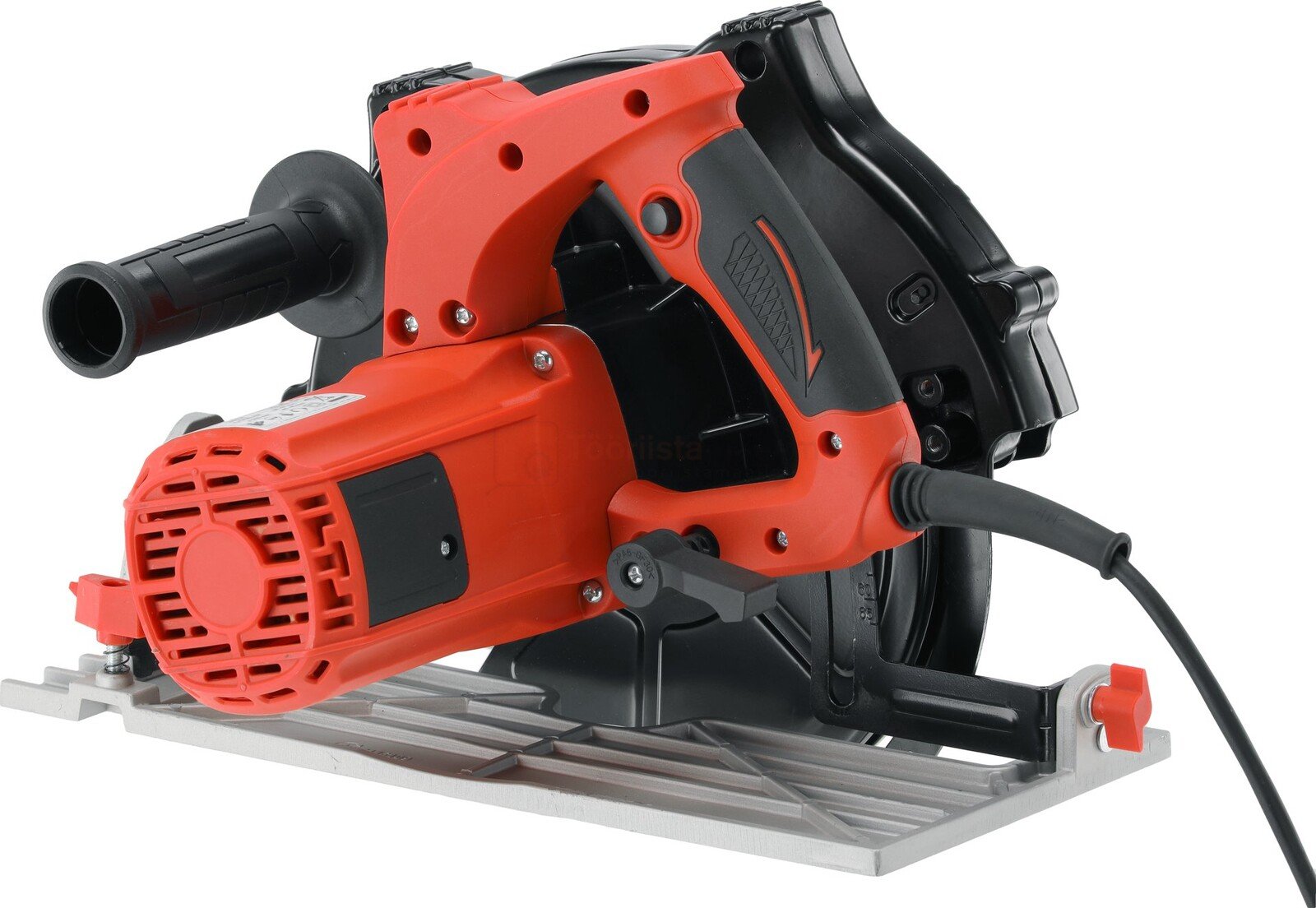 Pildil on Yato ketas- ja lauasaag, millel on punane korpus, must kaitsekate ja käepide, ning mis on asetatud hõbedasele...