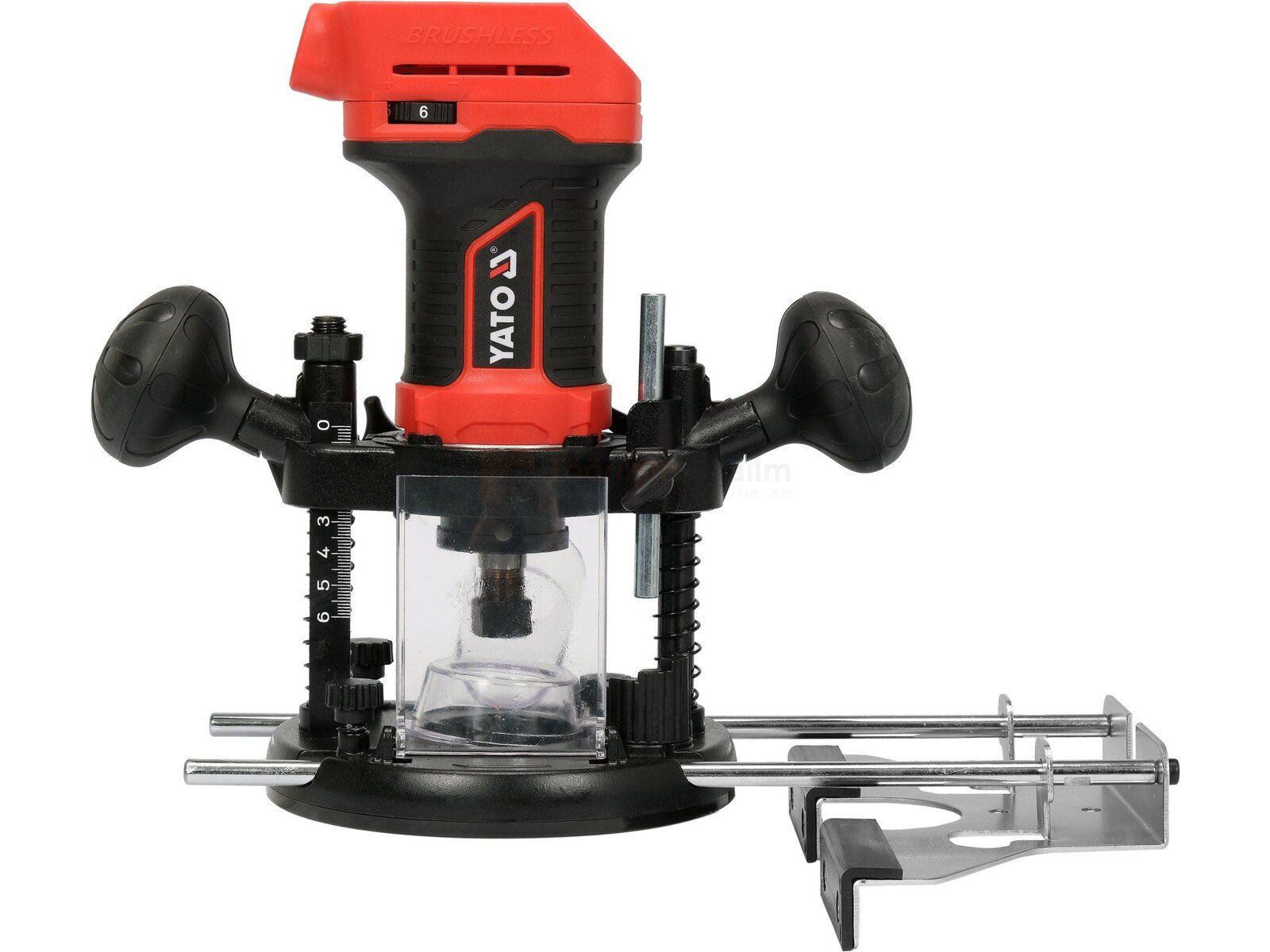 Pildil on Yato akutoitel ülafrees, millel on näha freesimismehhanism, juhtsiin ja käepidemed.