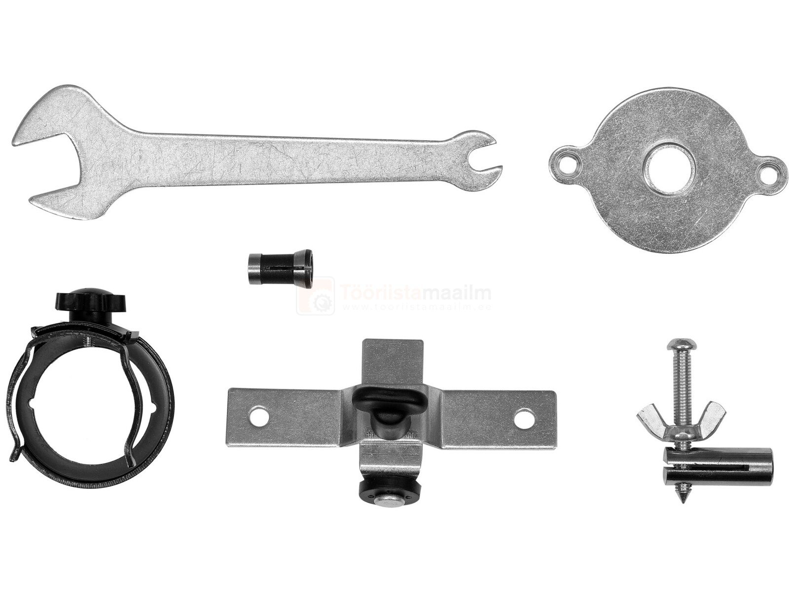 Pildil on Yato akutoitel ülafreesi komplekt, mis sisaldab erinevaid tarvikuid nagu mutrivõti, kinnitusdetailid ja muud...