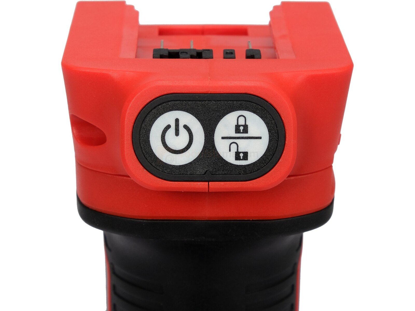 Pildil on näha Yato akutoitel ülafreesi pealmine osa, millel on sisse-välja lüliti ja lukustusnupp.