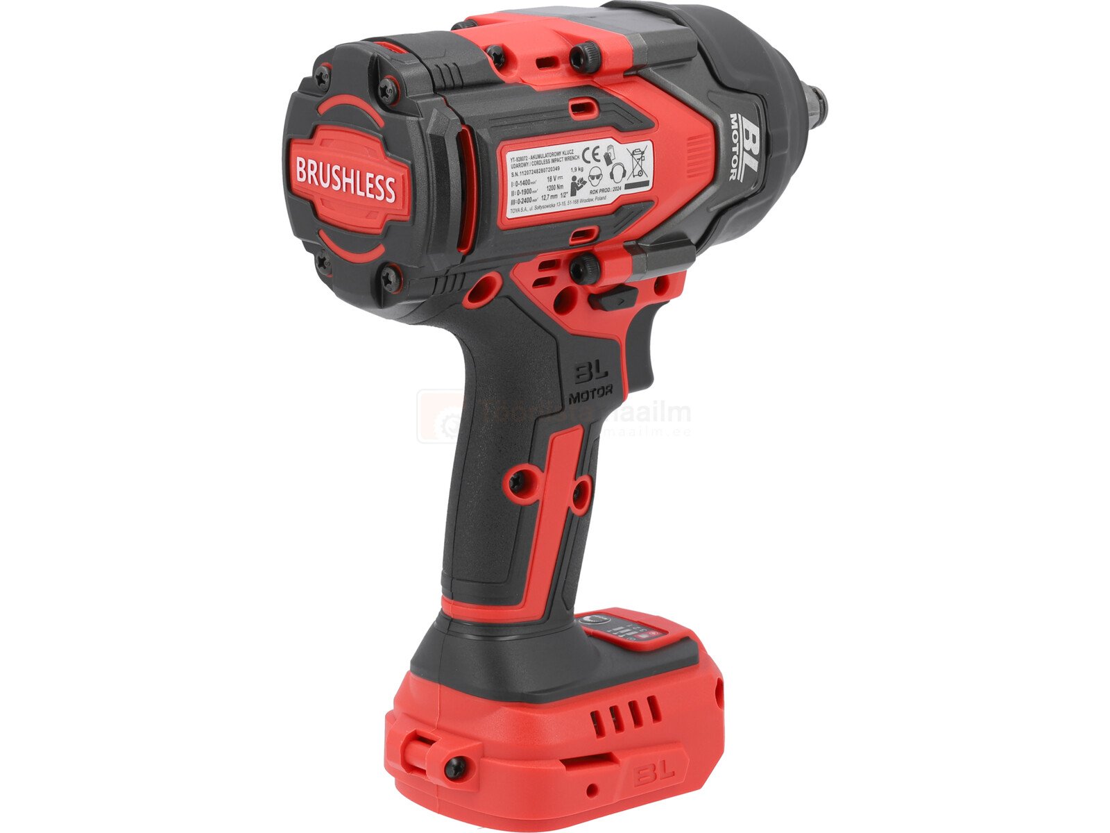 Pildil on Yato kaubamärgi punase ja musta värviga löökmutrikeeraja, mis on 18V ja 1/2'' suurusega ning millel on 1200NM jõud.