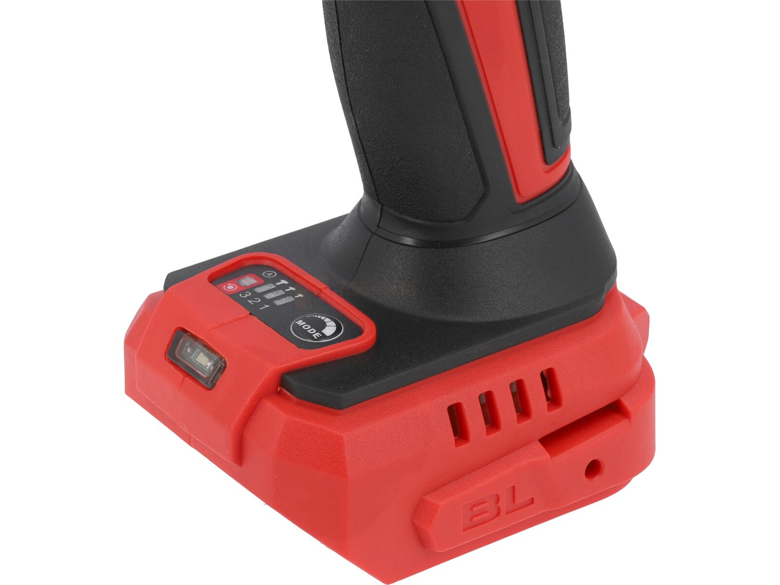 Pildil on Yato lööktrell, millel on näha punane korpus, must käepide ja aku laetuse indikaator.