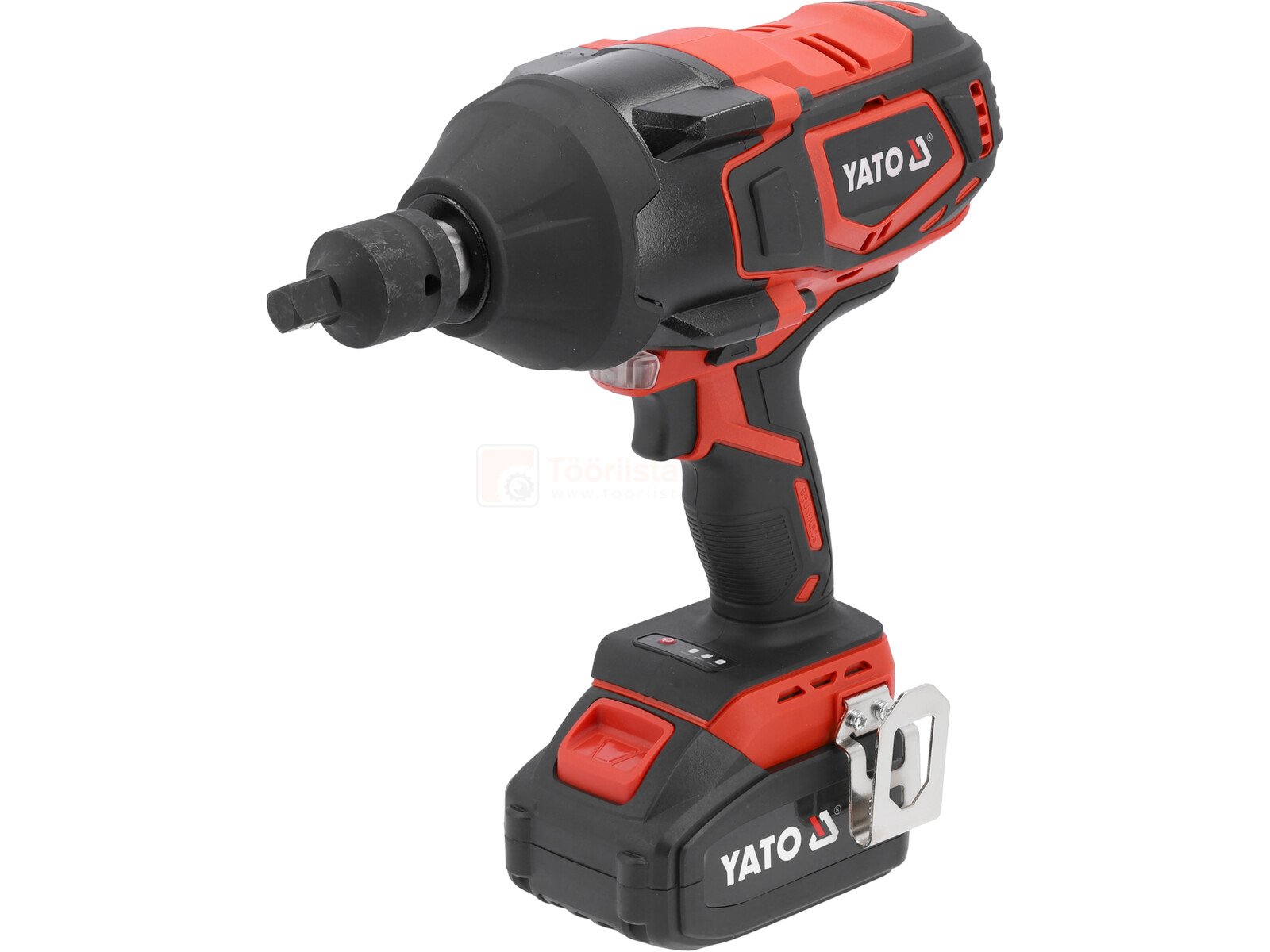 Pildil on YATO akulöökmutrikeeraja 3/4", millel on musta ja punase värvi kombinatsioon ning mis on varustatud akuga.