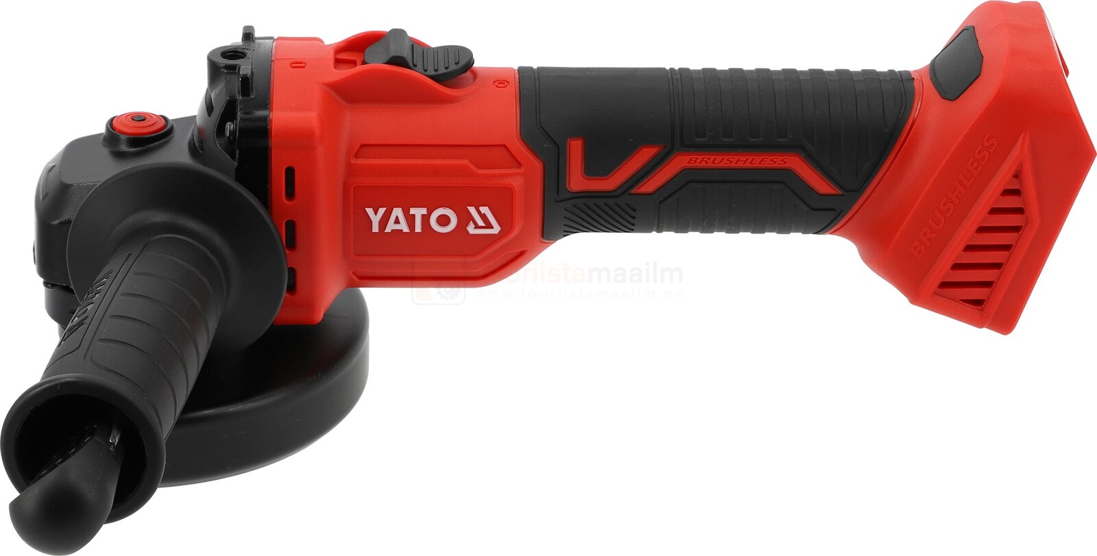 Pildil on Yato akunurklihvija, mis on punase ja musta värvi ning millel on nähtav külje käepide ja ketas.
