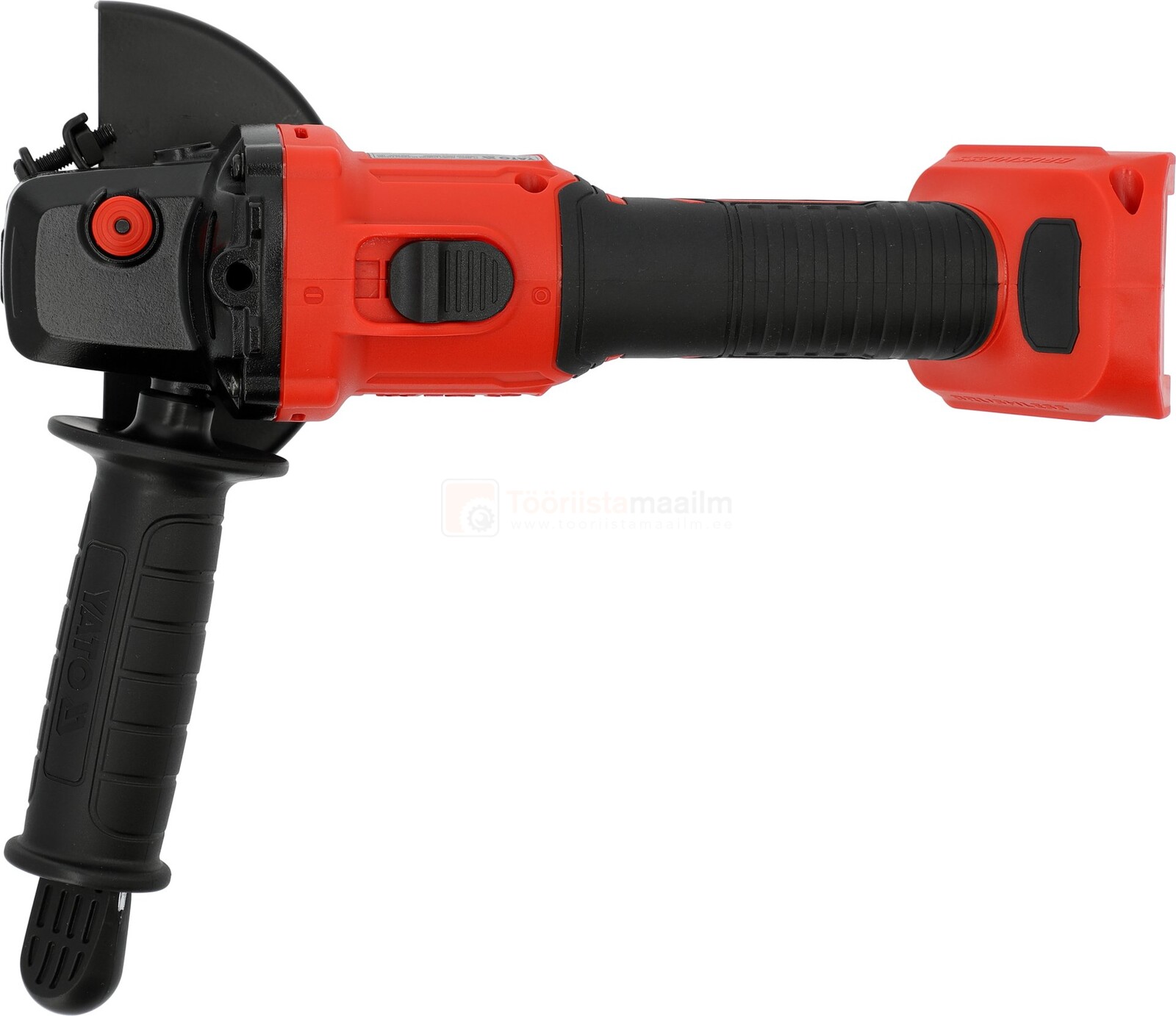 Pildil on YATO akunurklihvija 18V 125 mm, mis on punase-musta värvilahendusega ja millel puuduvad aku ja laadija.