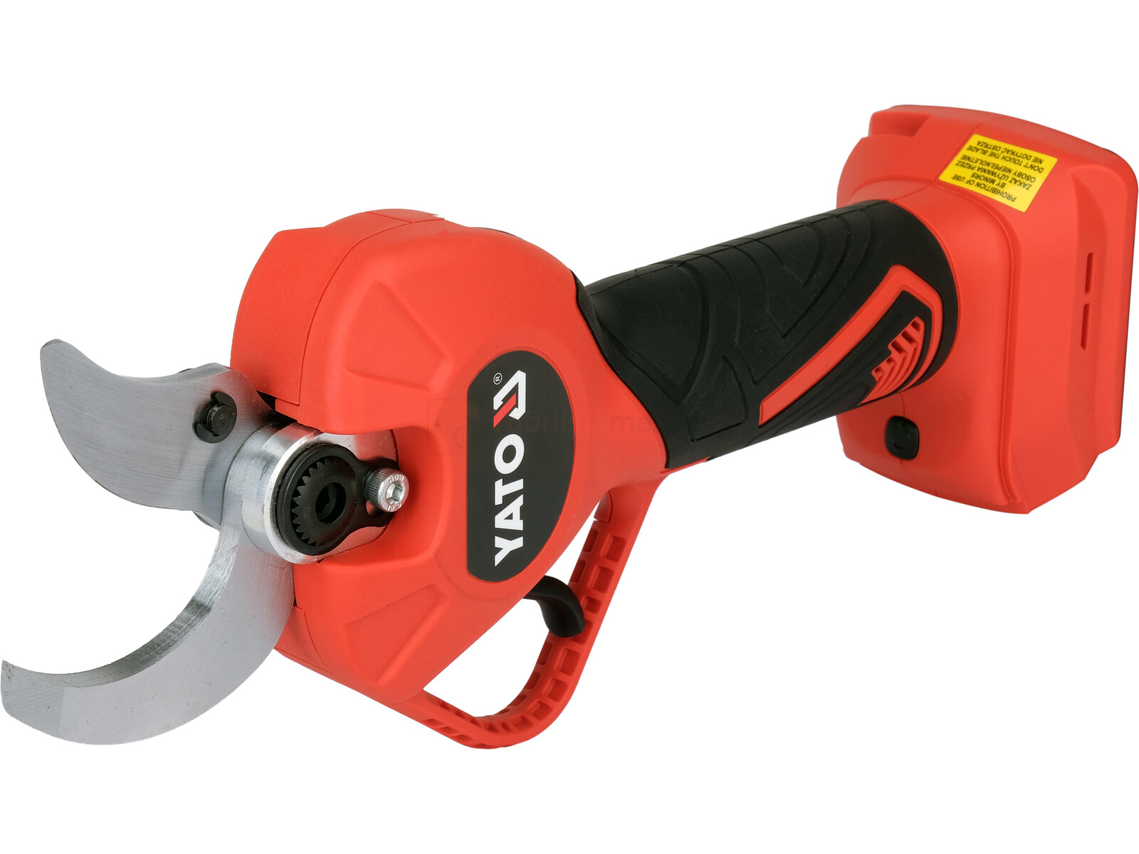 Pildil on YATO oksalõikur 18V, ilma aku ja laadijata, nähtavana oma punase korpuse ja teradega.