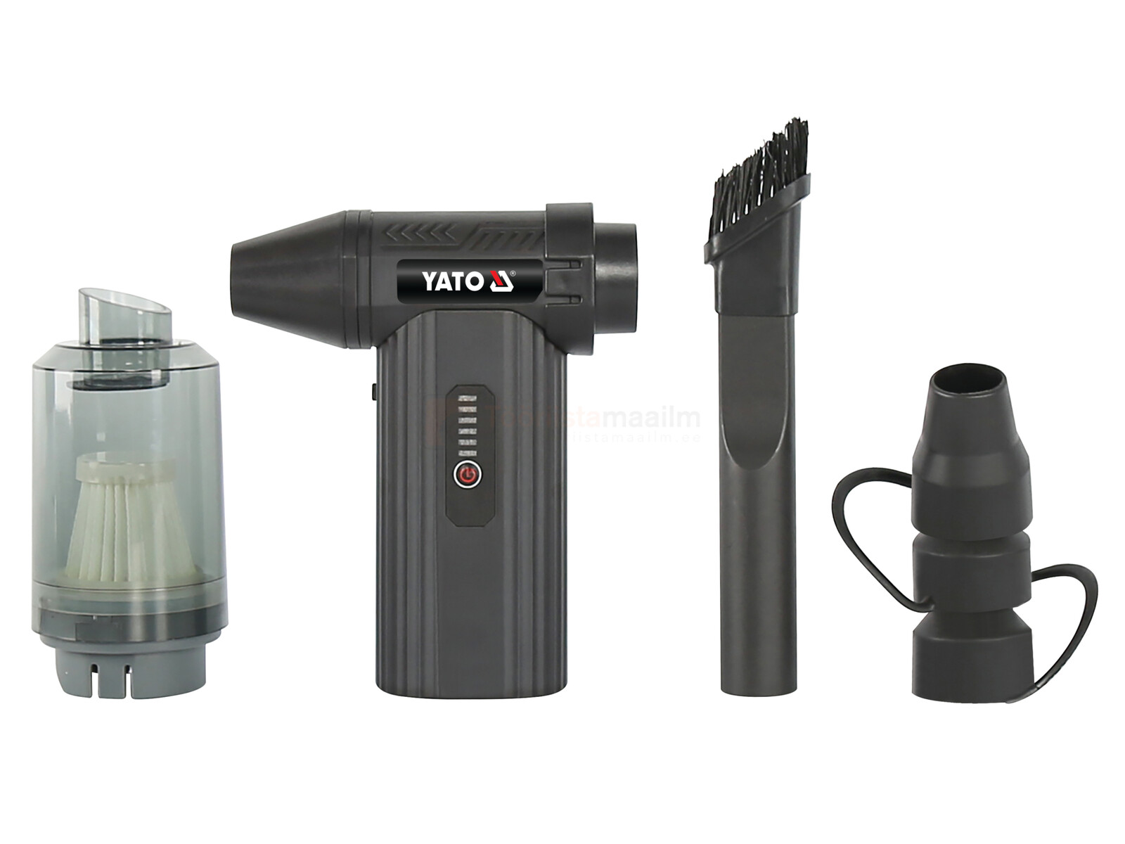 Pildil on YATO akutoitel puhur koos vaakumpuhastaja tarvikute ja tolmukogujaga.