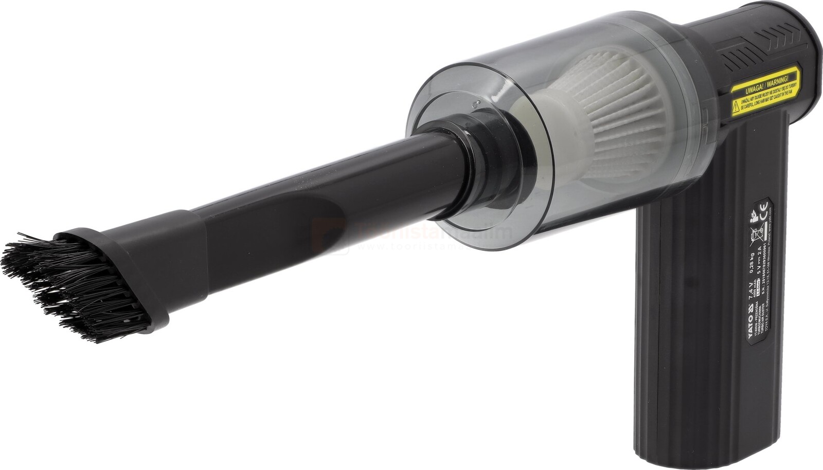 Pildil on YATO akutoitel puhur ja vaakumpuhastaja, millel on erinevad tarvikud.