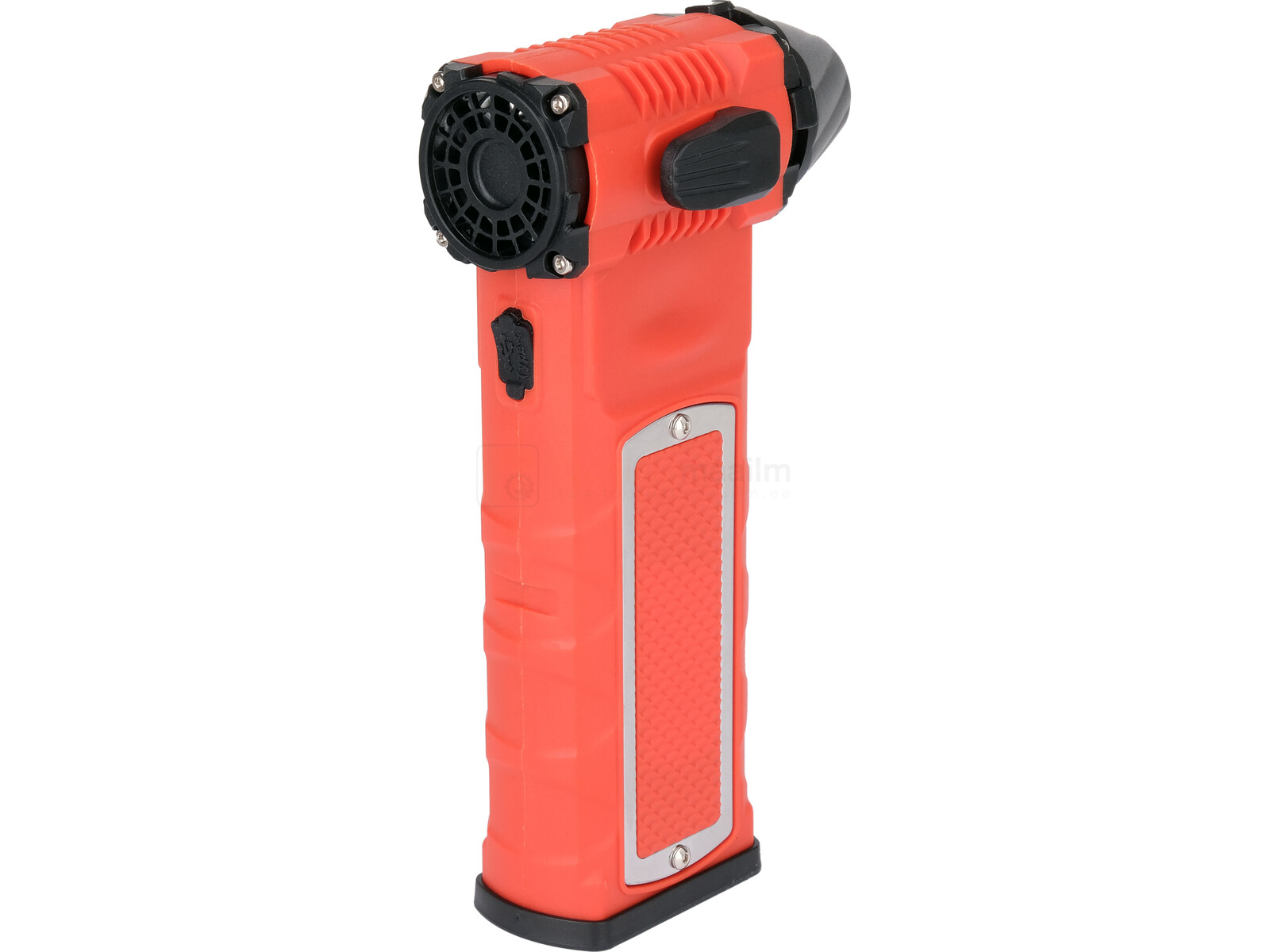 Pildil on YATO akutoitel minipuhur-taskulamp, millel on punane korpus ja mustad detailid, nähtavad on puhuri ava, lülitid...