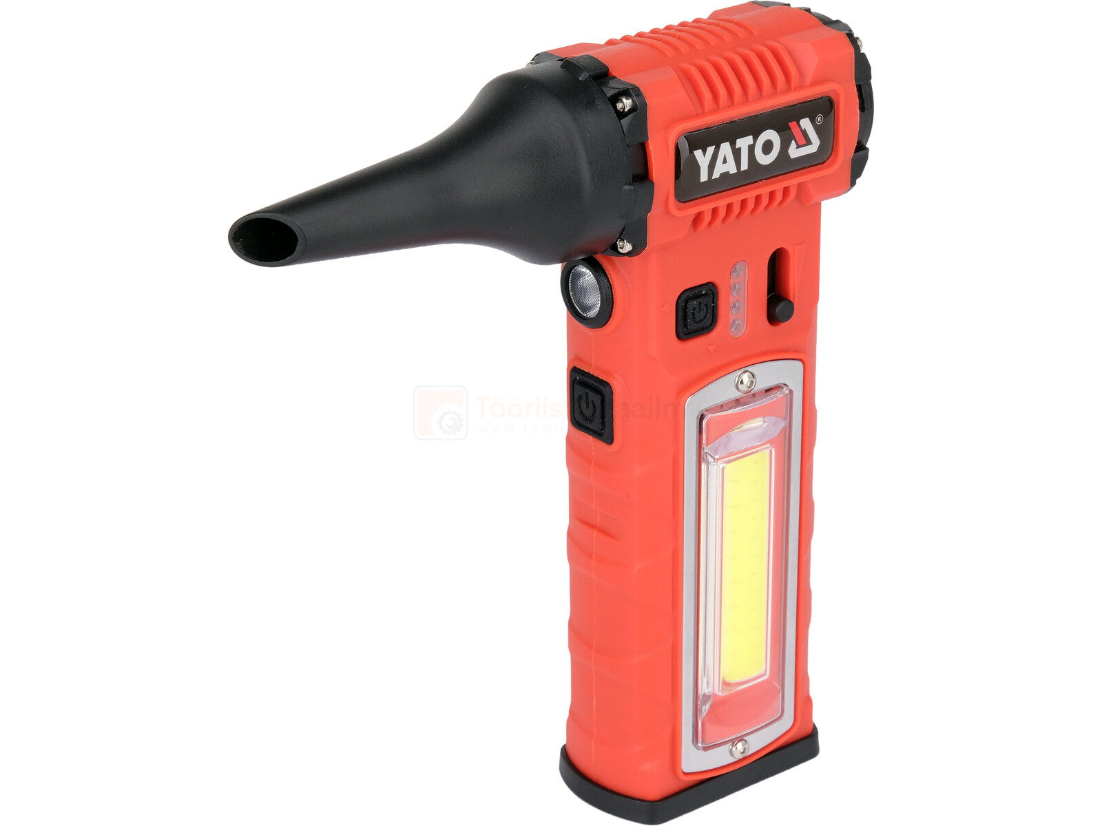 Pildil on YATO akutoitel minipuhur-taskulamp, millel on punane korpus, otsik ja valgusti.