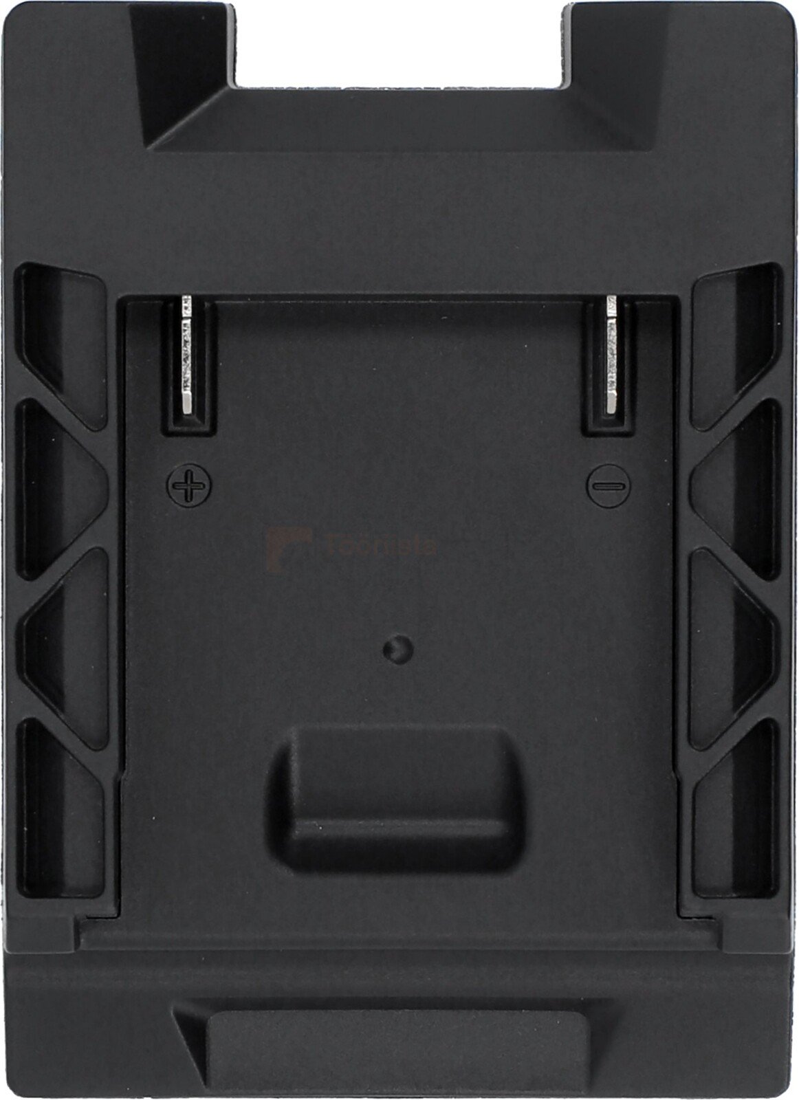 Pildil on Yato adapter Bosch profiseeria 18 V akude kasutamiseks YT-829600 akulambiga, millel on kinnitusdetailid ja akupesa.