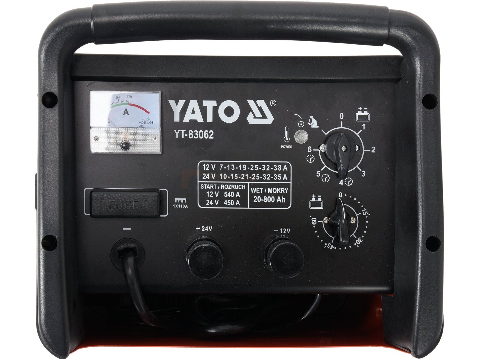 Pildil on Yato akulaadija-käivitaja, millel on näidik, juhtnupud ja käepide.