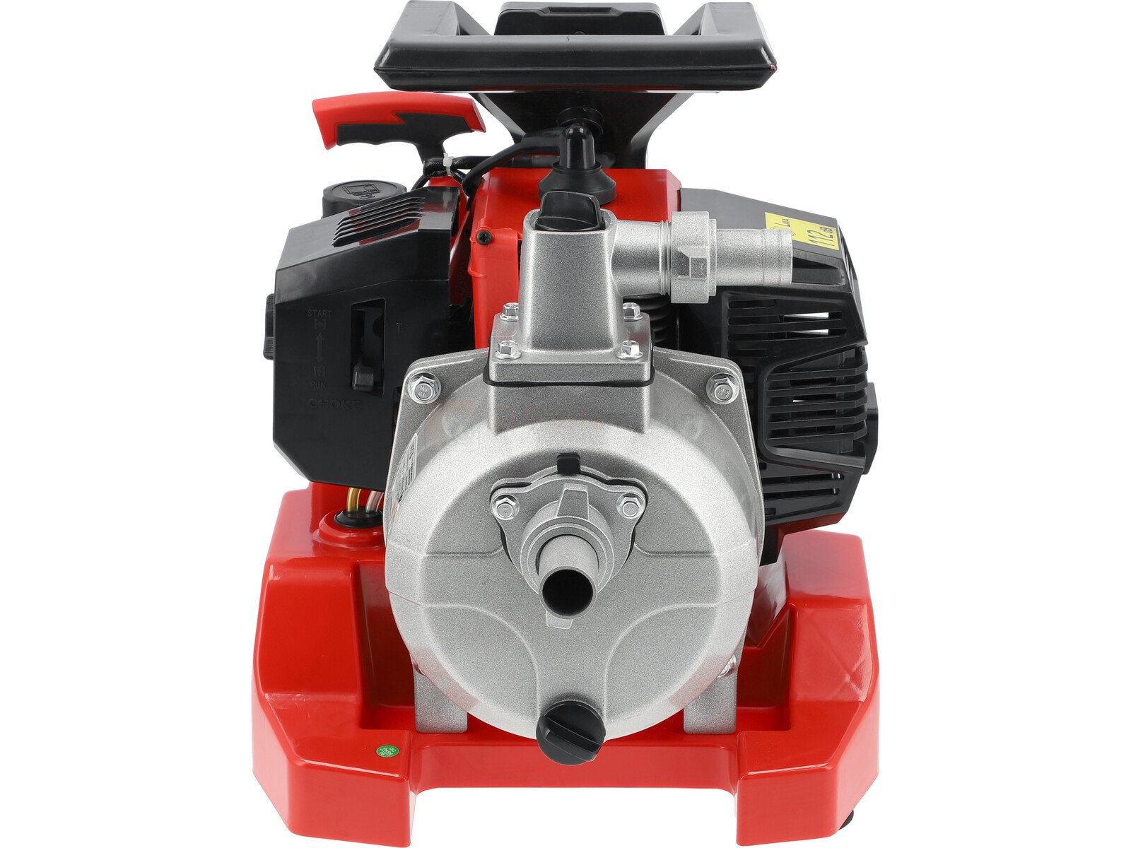 Pildil on näha YATO bensiinimootoriga veepump 1", mis on punase alusega ja millel on nähtavad mootor ja pumba korpus.