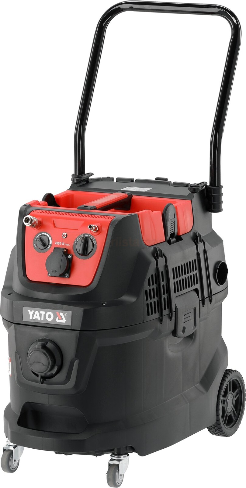 Pildil on YATO tolmuimeja 1600 W automaatse filtri puhastusega ja pneumoliidesega, millel on ratastel korpus, käepide ja...