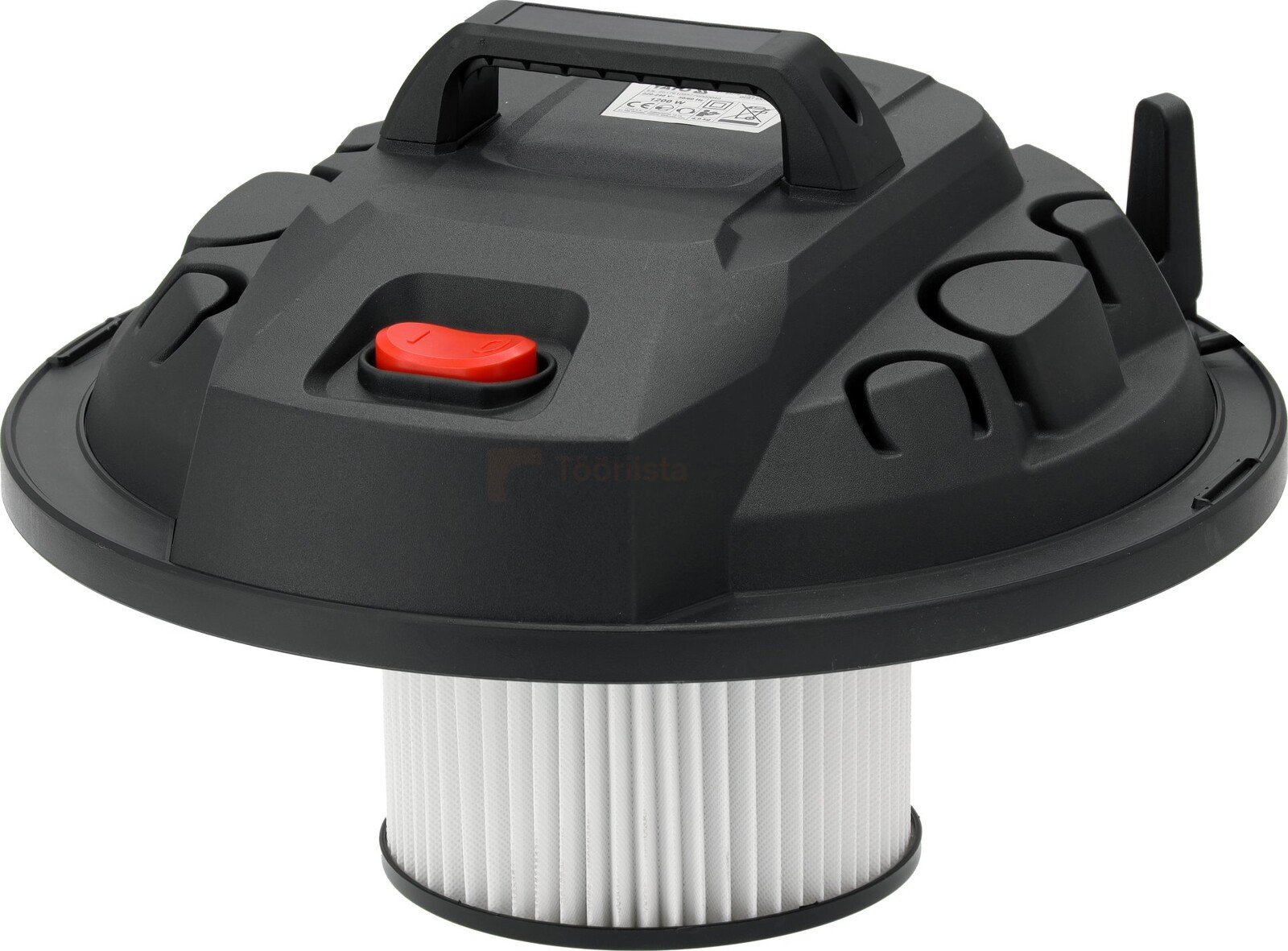 Pildil on YATO puruimeja, millel on must korpus, punane sisse-välja nupp, käepide ja valge HEPA filter.