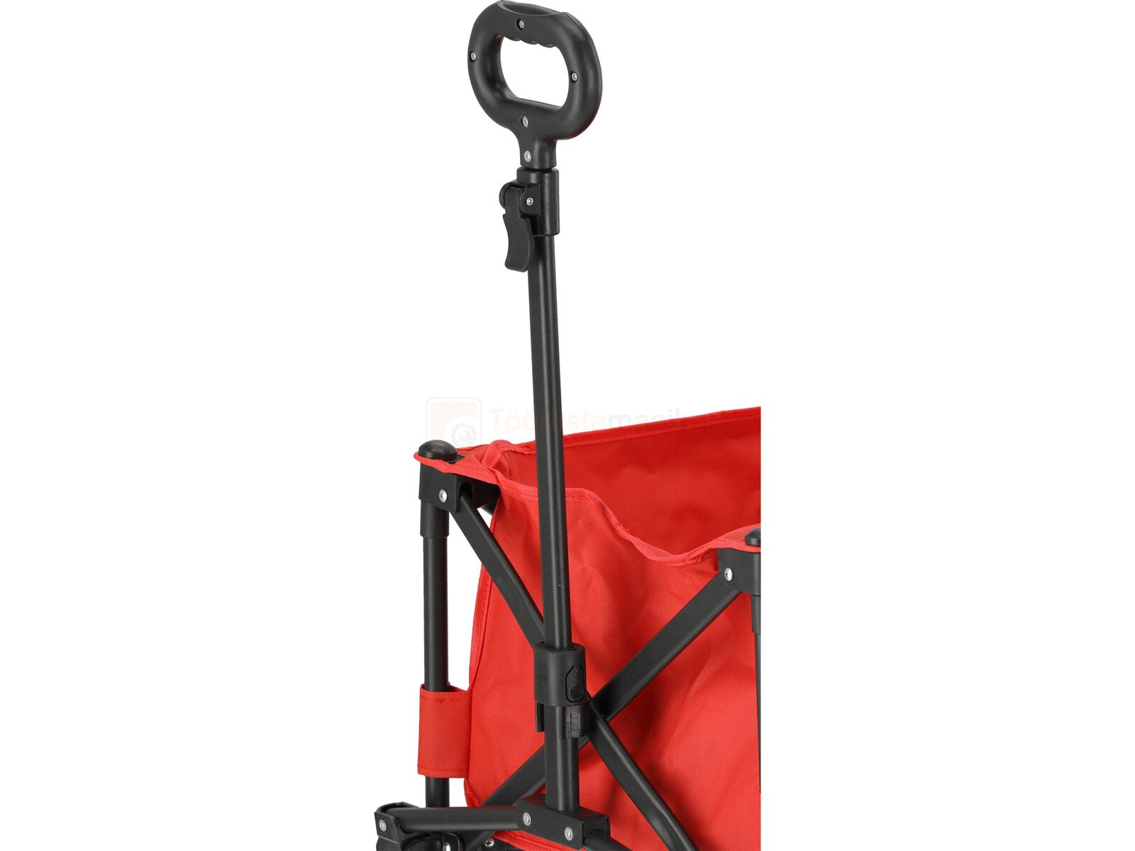 Pildil on näha Yato kokkupandava aia- ja matkakäru käepide ja punane kangas.