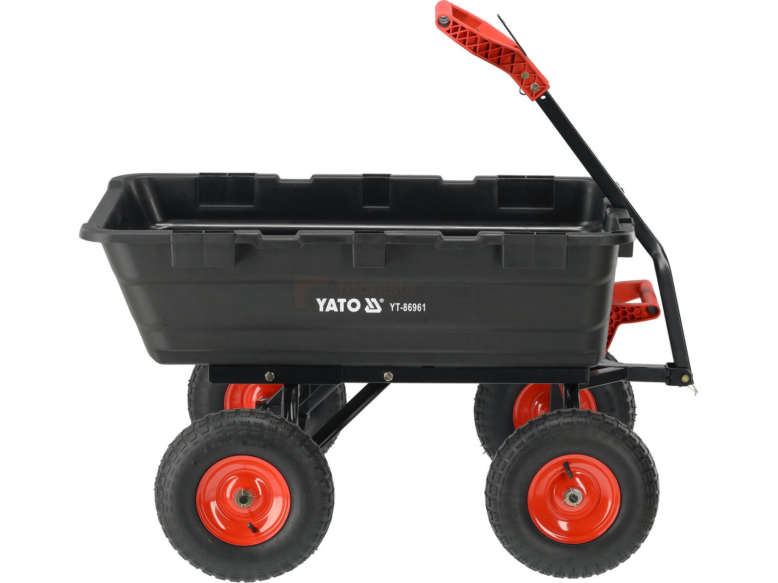 Pildil on musta kallutava kastiga YATO XXL 550 kg aiakäru.