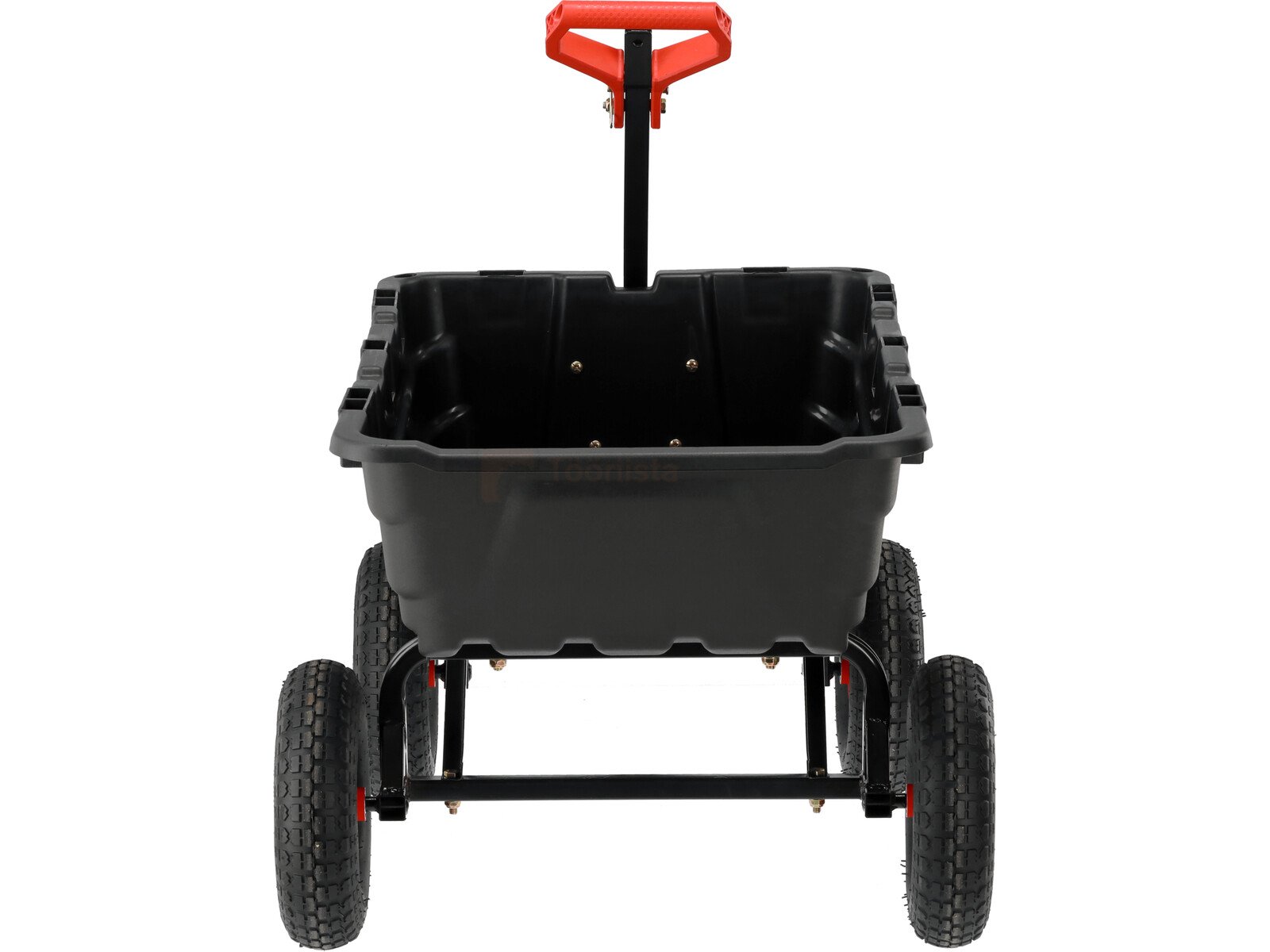 Pildil on Yato kallutava kastiga aiakäru XXL, millel on must kast, neli ratast ja punane käepide.