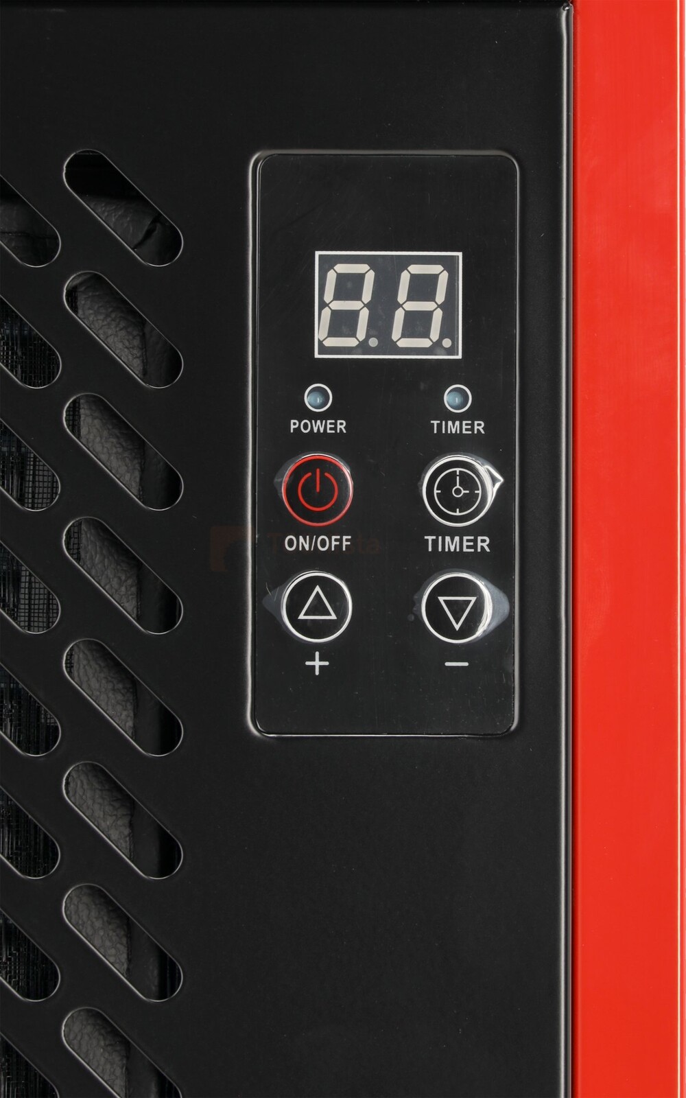 Pildil on näha Yato õhukuivati juhtpaneel, millel on digitaalne ekraan, sisse/välja nupp, taimeri seaded ja temperatuuri...