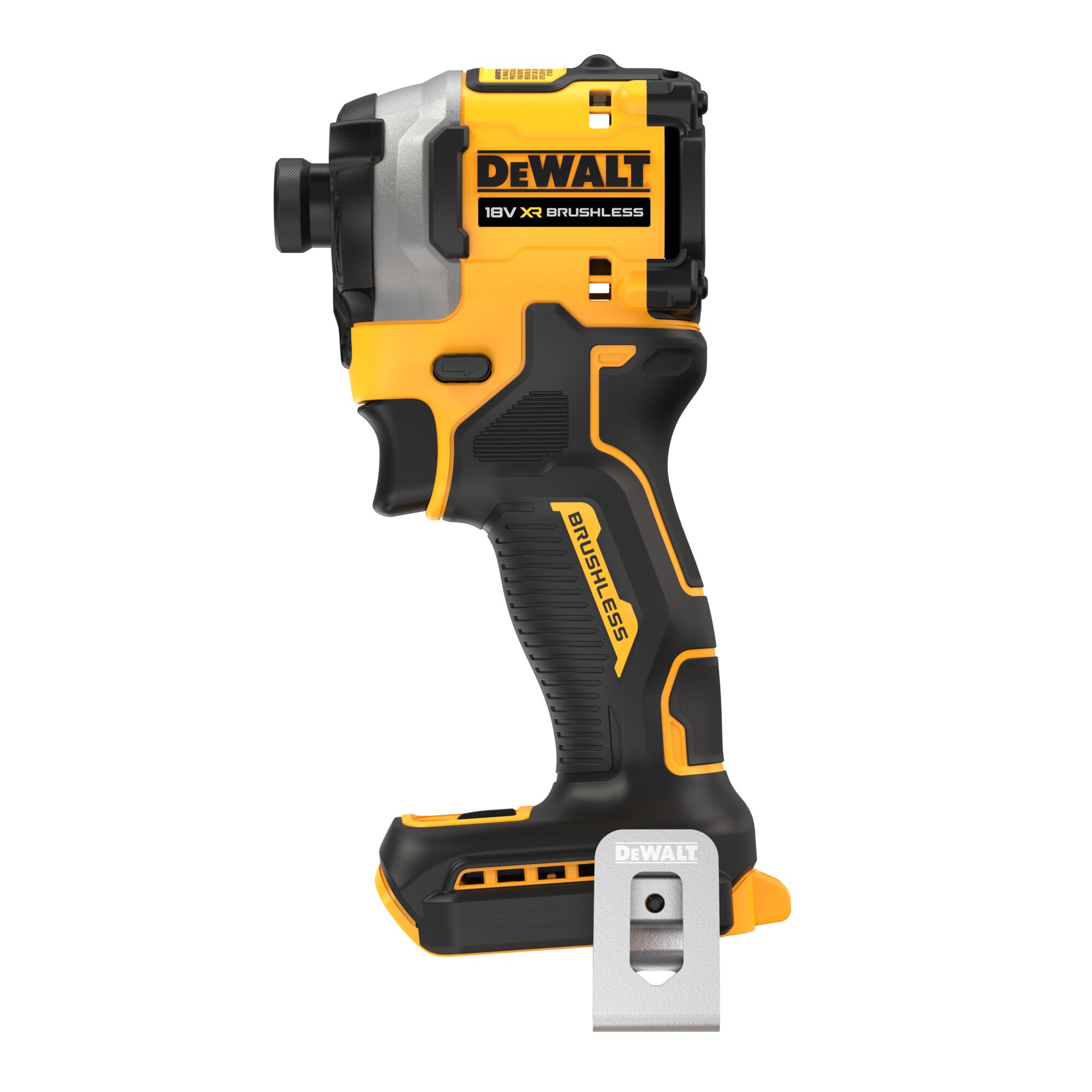 Pildil on DeWalt akulöökkruvikeeraja DCF850N, ilma aku ja laadijata, koos metallist vööklambriga.