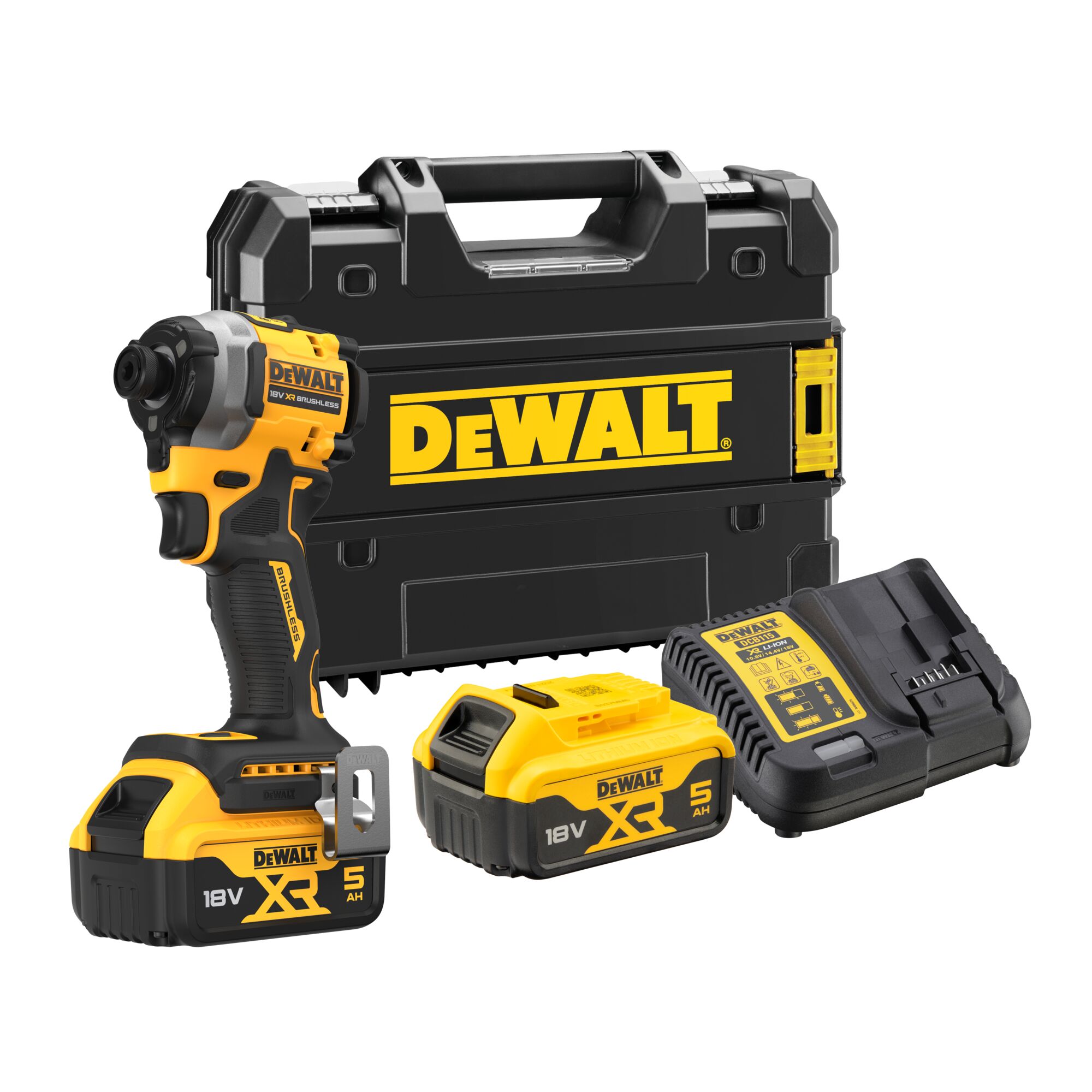 Pildil on DeWalt akulöökkruvikeeraja DCF850P2T, millega on kaasas aku, laadija ja kohver.