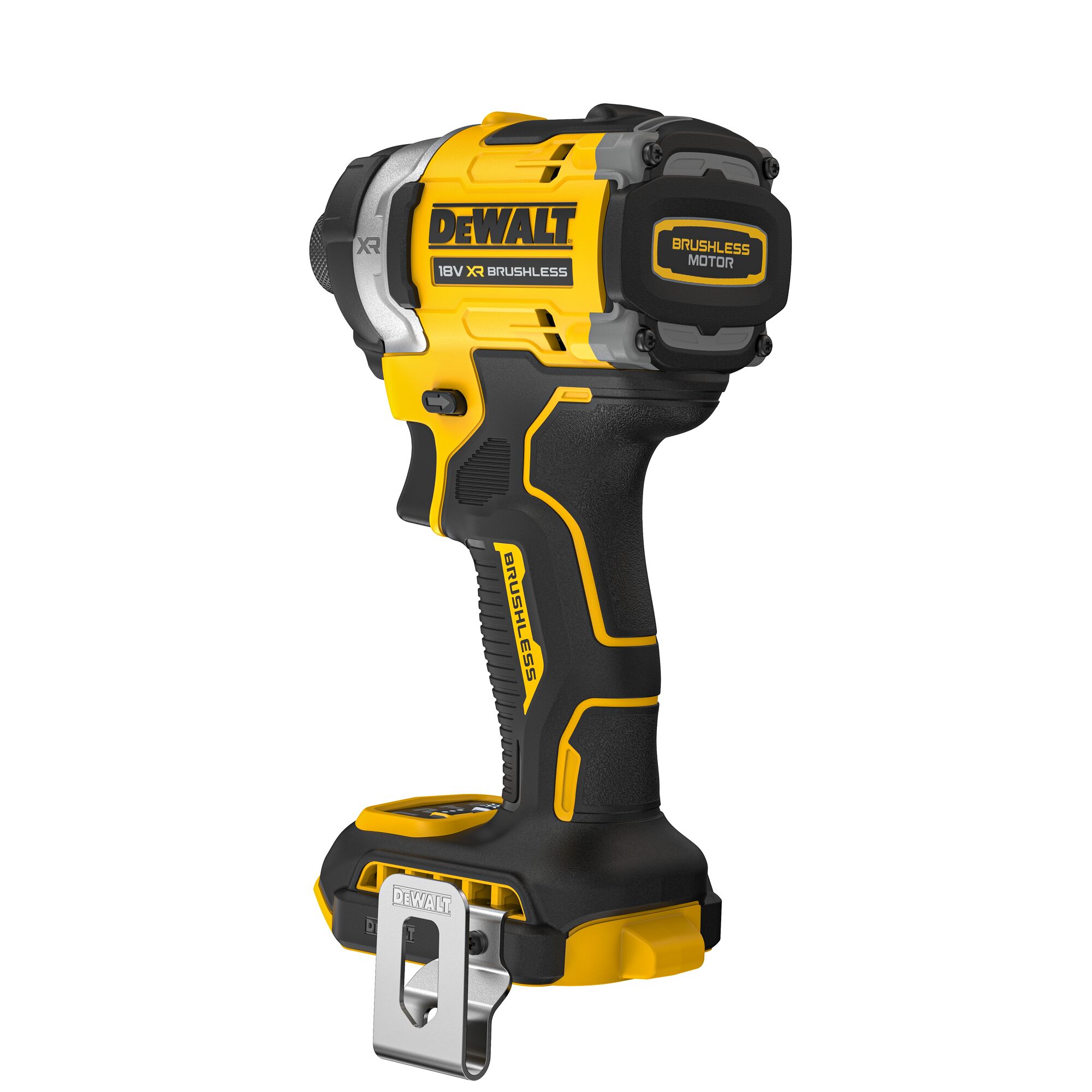 Pildil on DeWalt DCF860N akulöökkruvikeeraja, mis on musta ja kollase värviga ning millel on nähtav mootor, käepide ja...