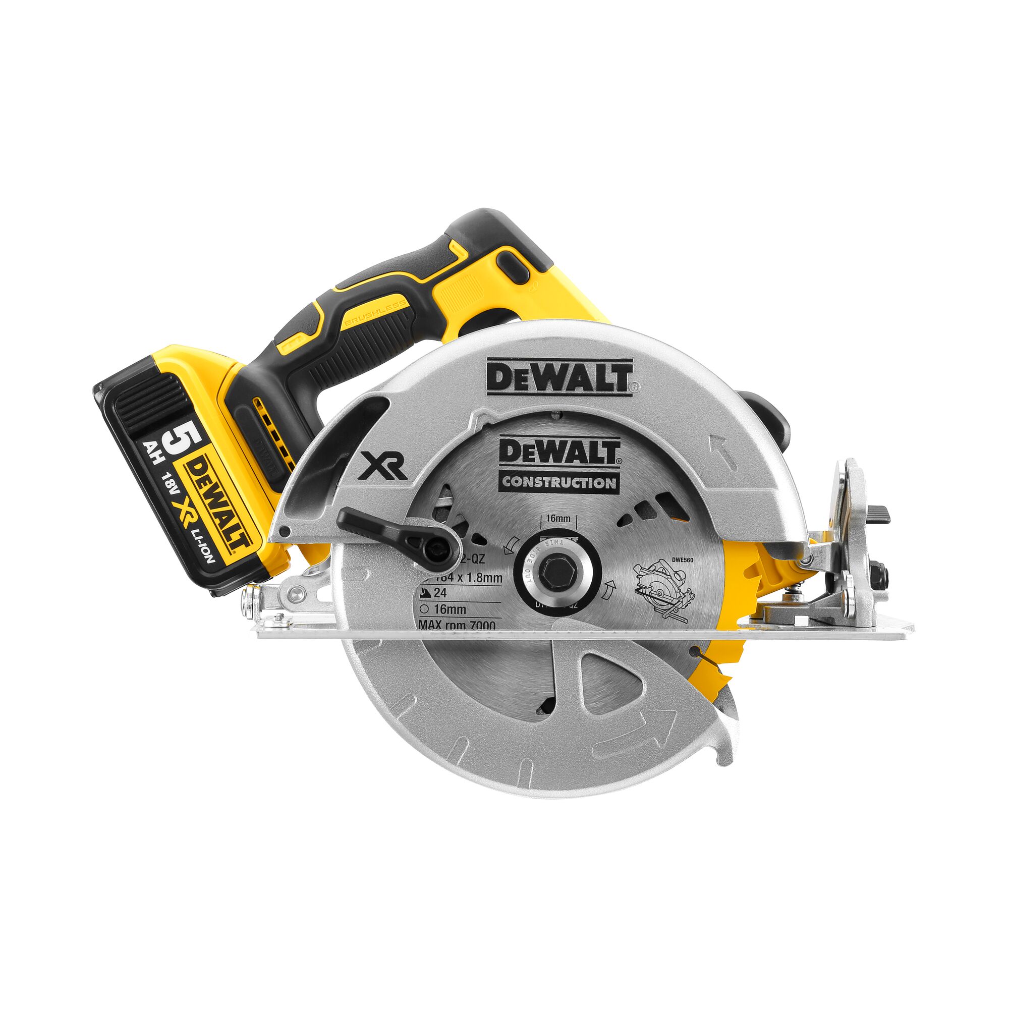 Pildil on DeWalt akuketassaag DCS570P2, mida näidatakse valgel taustal küljelt.