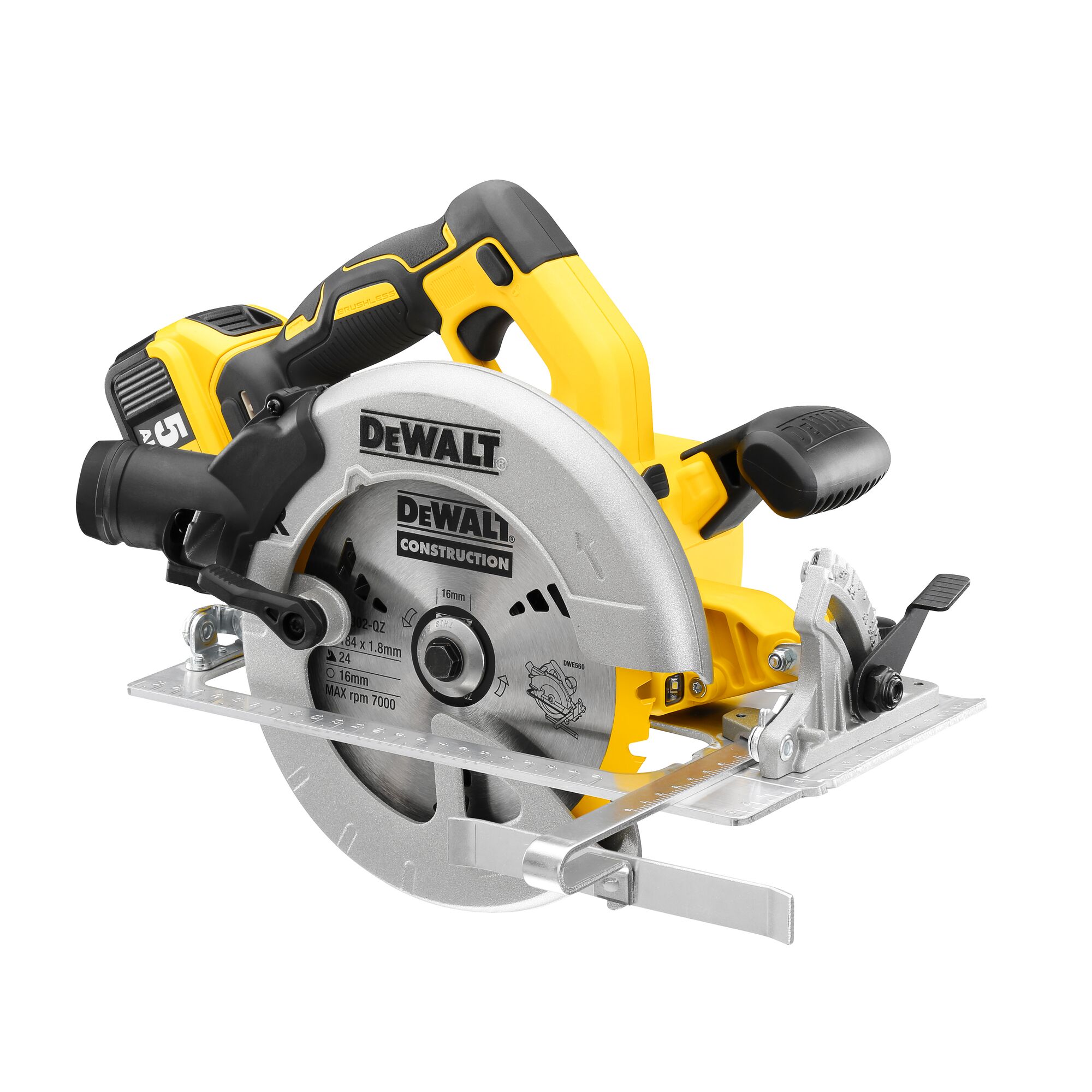 Pildil on DeWalt DCS570P2 akuketassaag, millel on näha ketas, käepide ja põhi.