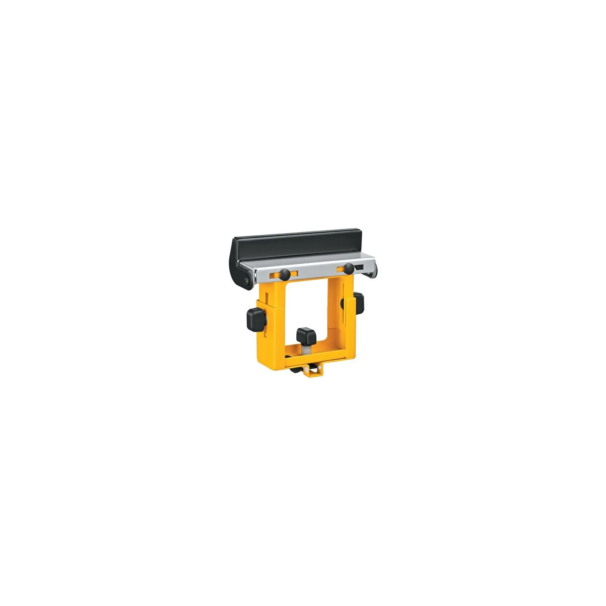 Pildil on Dewalt materjalitugi DE7023, mis on universaalse töölaua tarvik, millel on kollane metallraam ja must plastist...