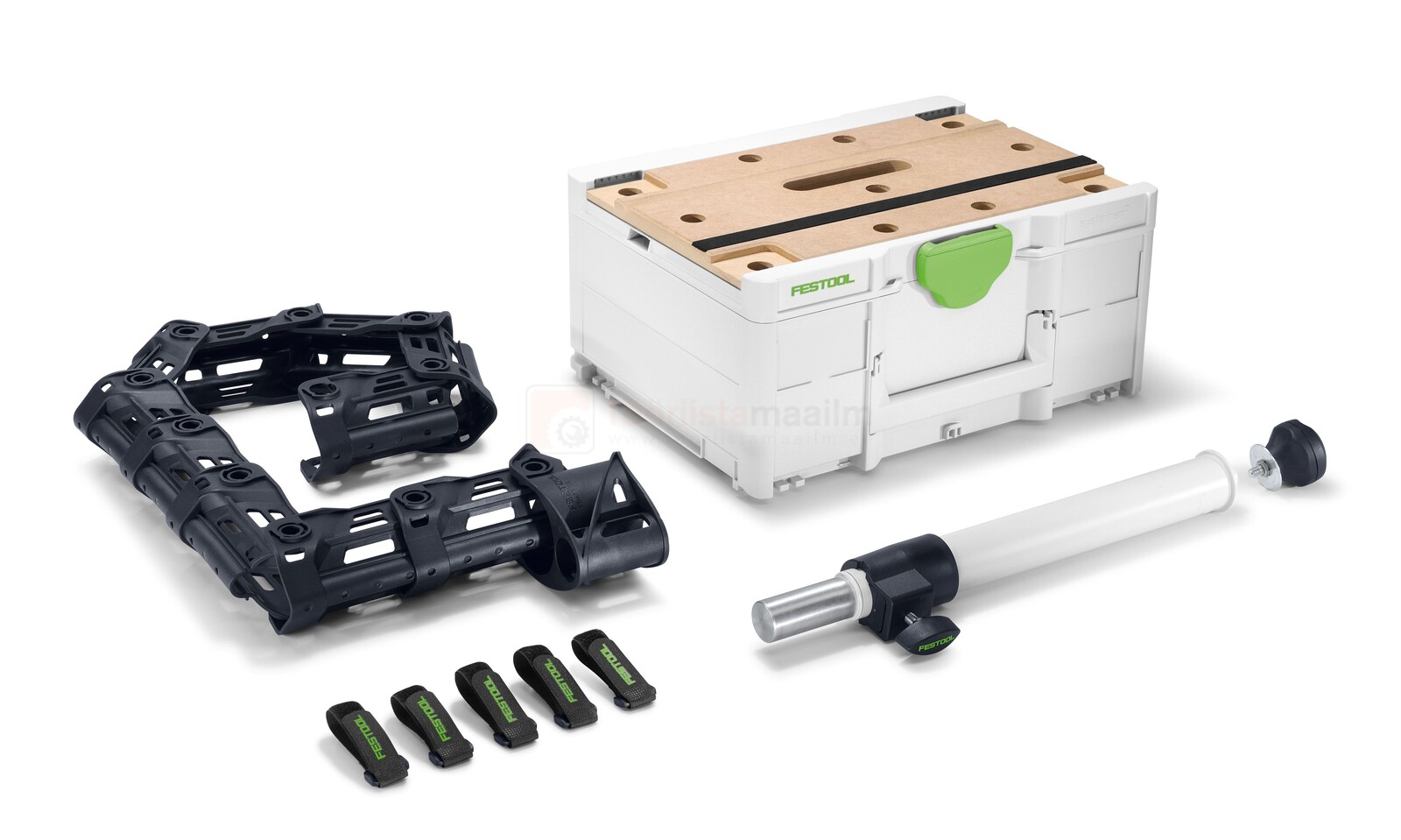 Pildil on Festool tolmuimemise poom CT-ASA FLX J, mis sisaldab tolmuimeja poomi, kinnitusvahendeid ja tööriistakasti.