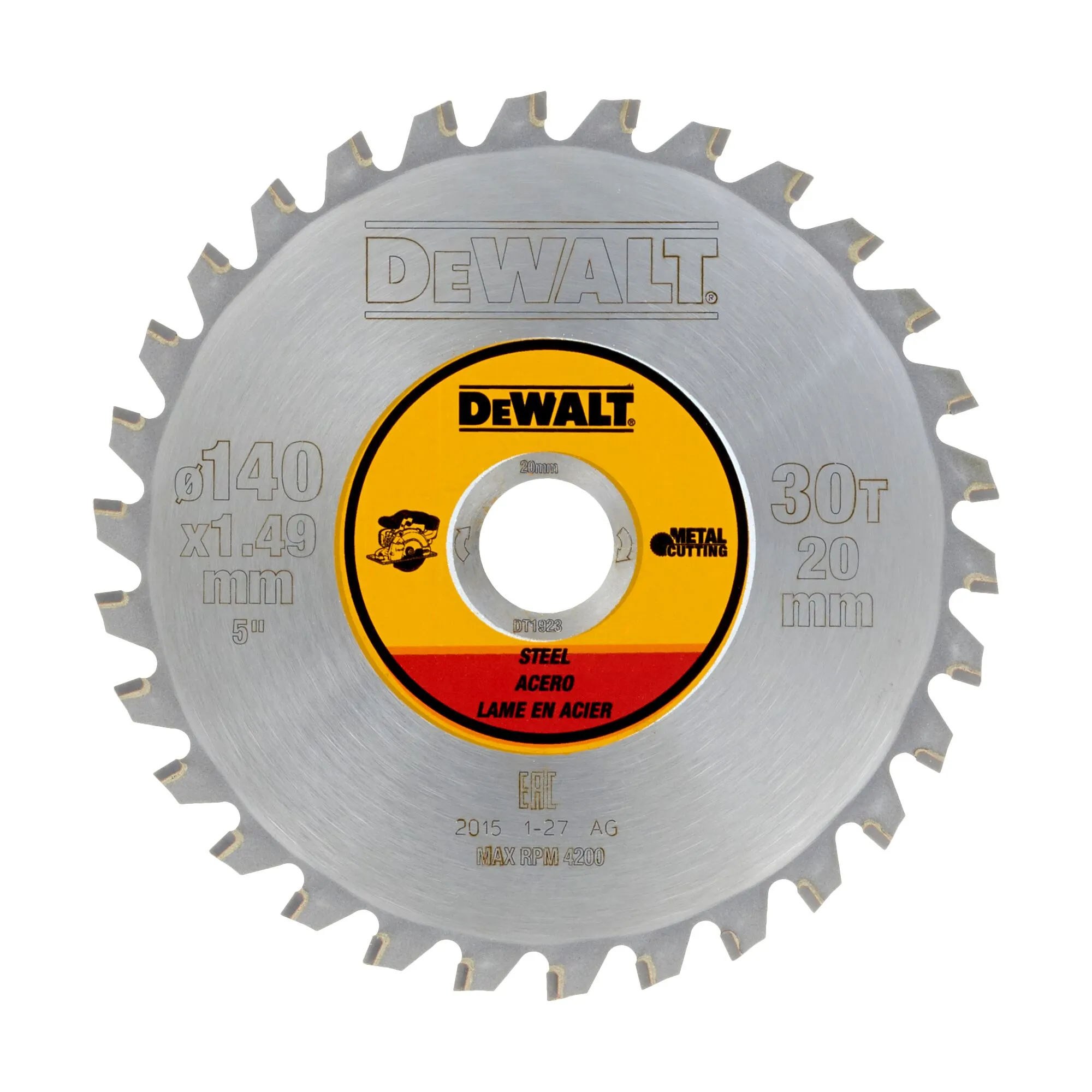 Pildil on näha DeWalt saeketas metallile, mille läbimõõt on 140 mm ja 20 mm auguga, ning sellel on 30 hammast.
