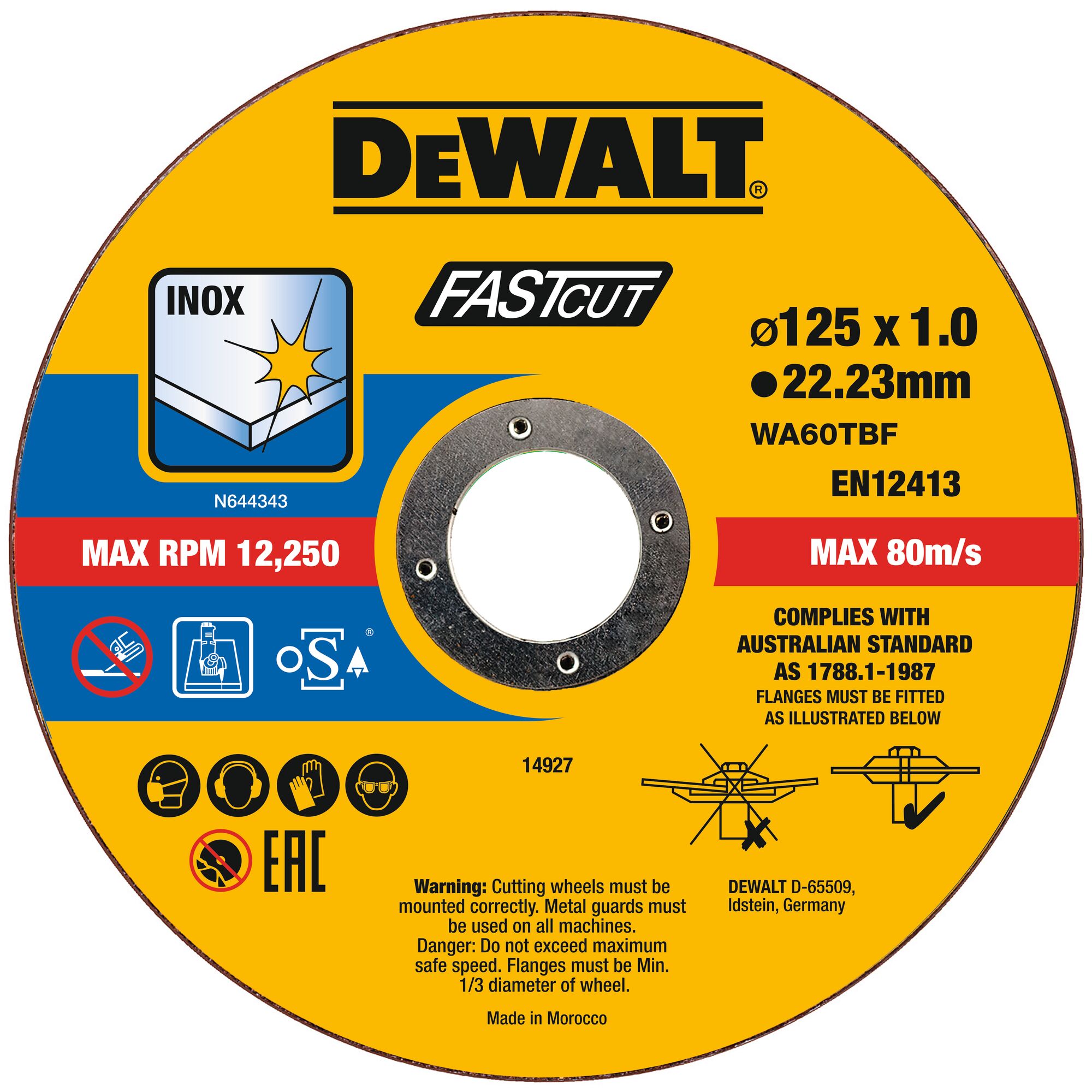 DeWalt lõikeketas FASTCUT 125 x 1,0 x 22,23 mm INOX