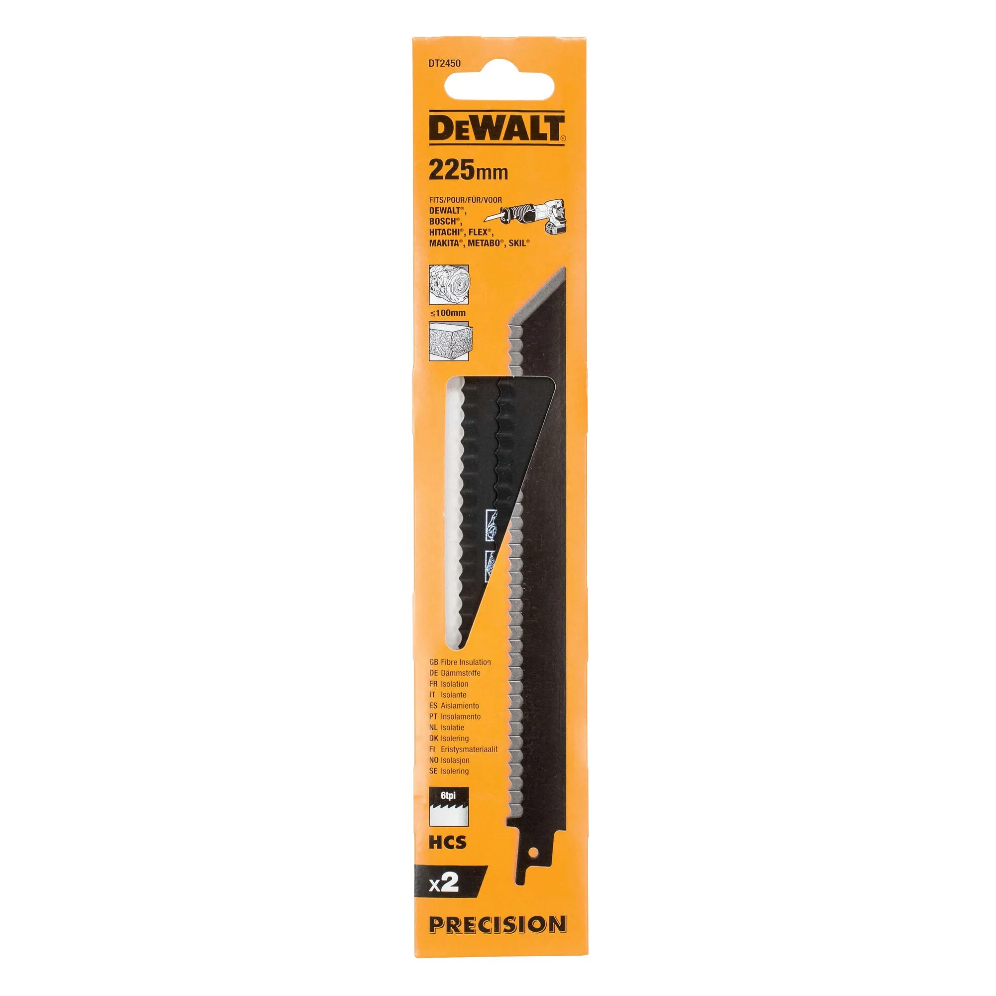 DeWalt reciprocating saw blade for insulation materials 225 mm 6TPI 2 pcs