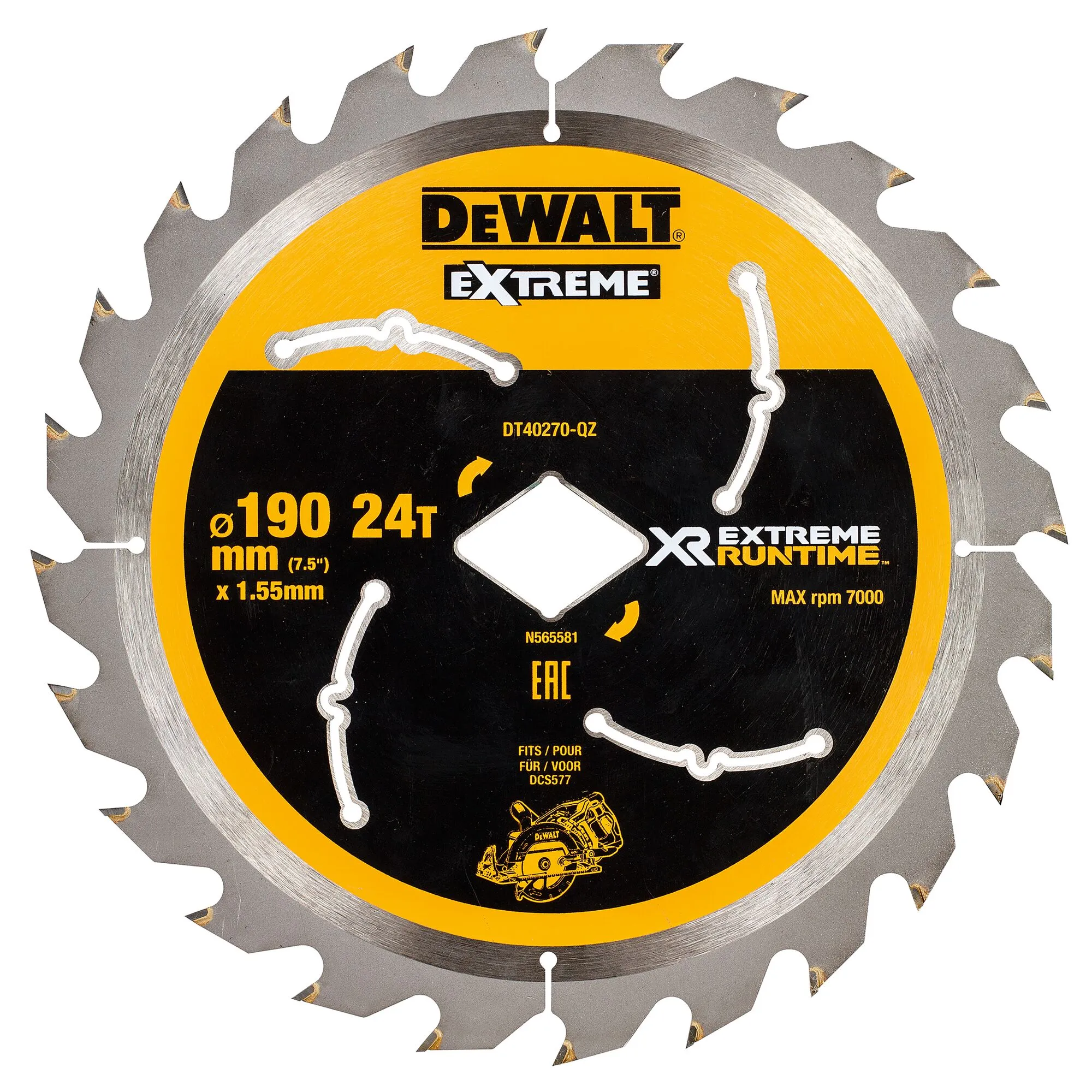 DeWalt pjūklas su deimanto formos anga 190mm 24T CSB