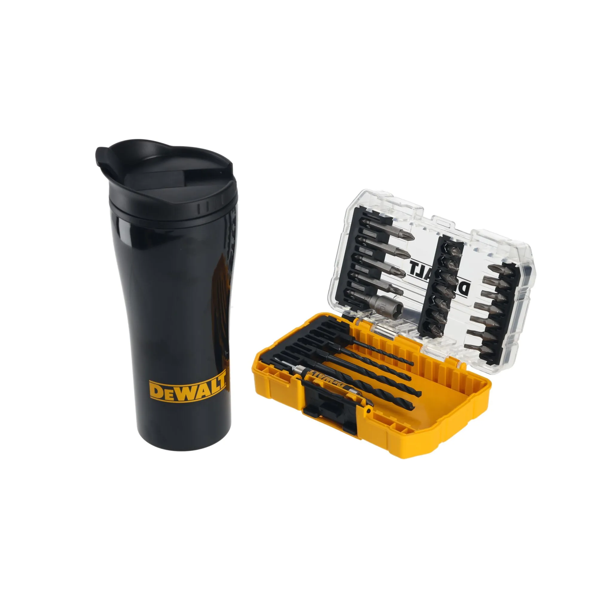 DeWalt 25-piece bit set with drinking mug