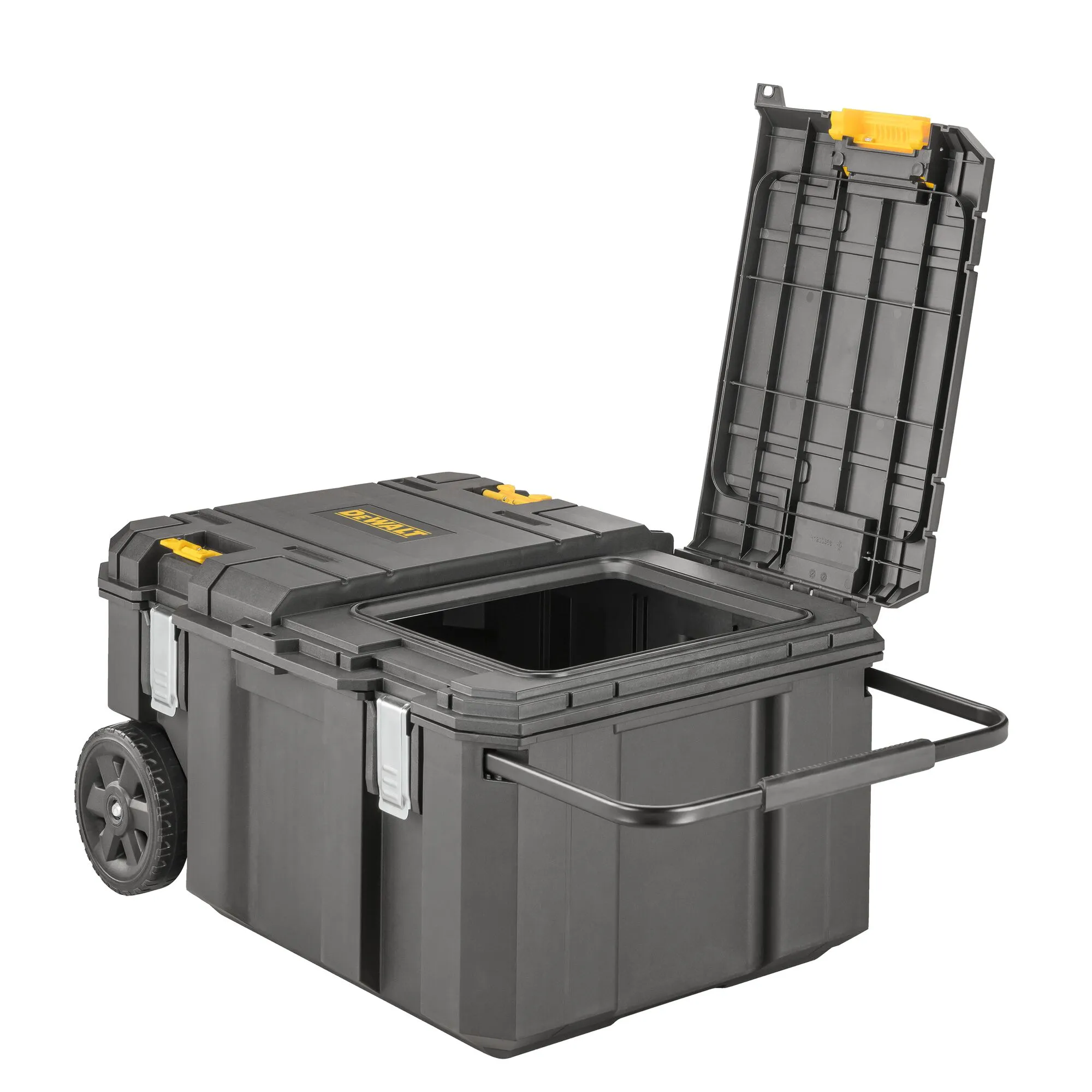 Pildil on näha DeWalt TSTAK IP54 tööriistakirst, mille kaas on avatud.