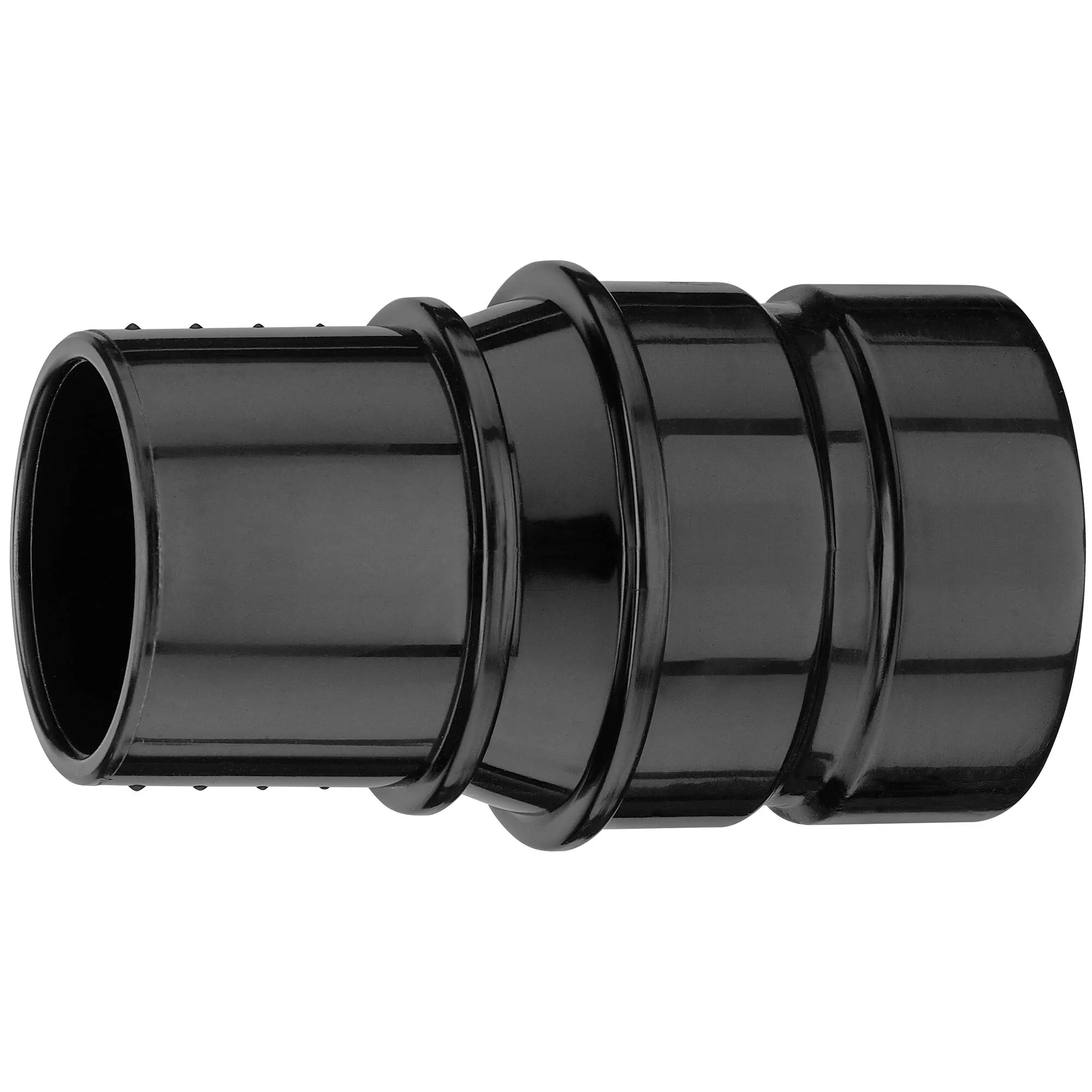Pildil on DeWalt tolmuimeja adapter 35 mm AIRLOCK, mis on must ja näeb välja nagu toru, mille ühes otsas on sooned.