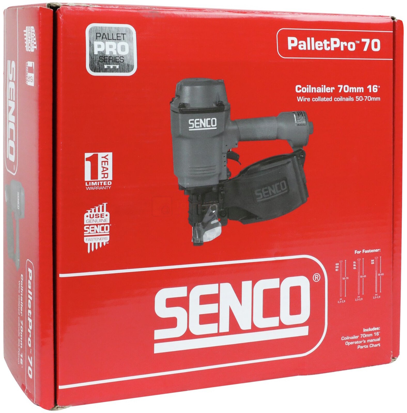 Pildil on punane karp, millel on SENCO rullnaelapüstoli PAL70 pilt.