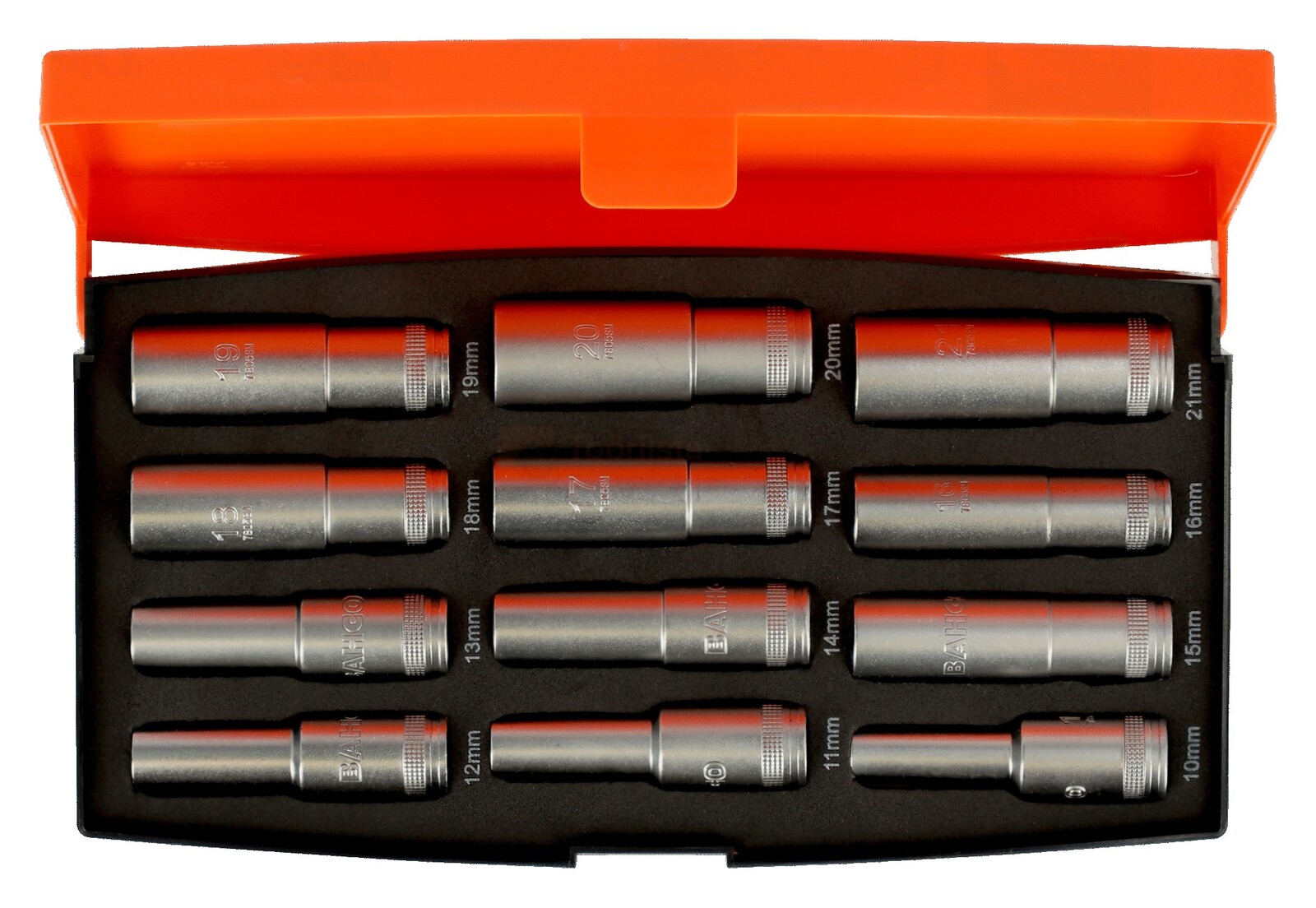 Ilgų galvučių rinkinys Bahco 1/2" 10-21 mm, 12 dalių
