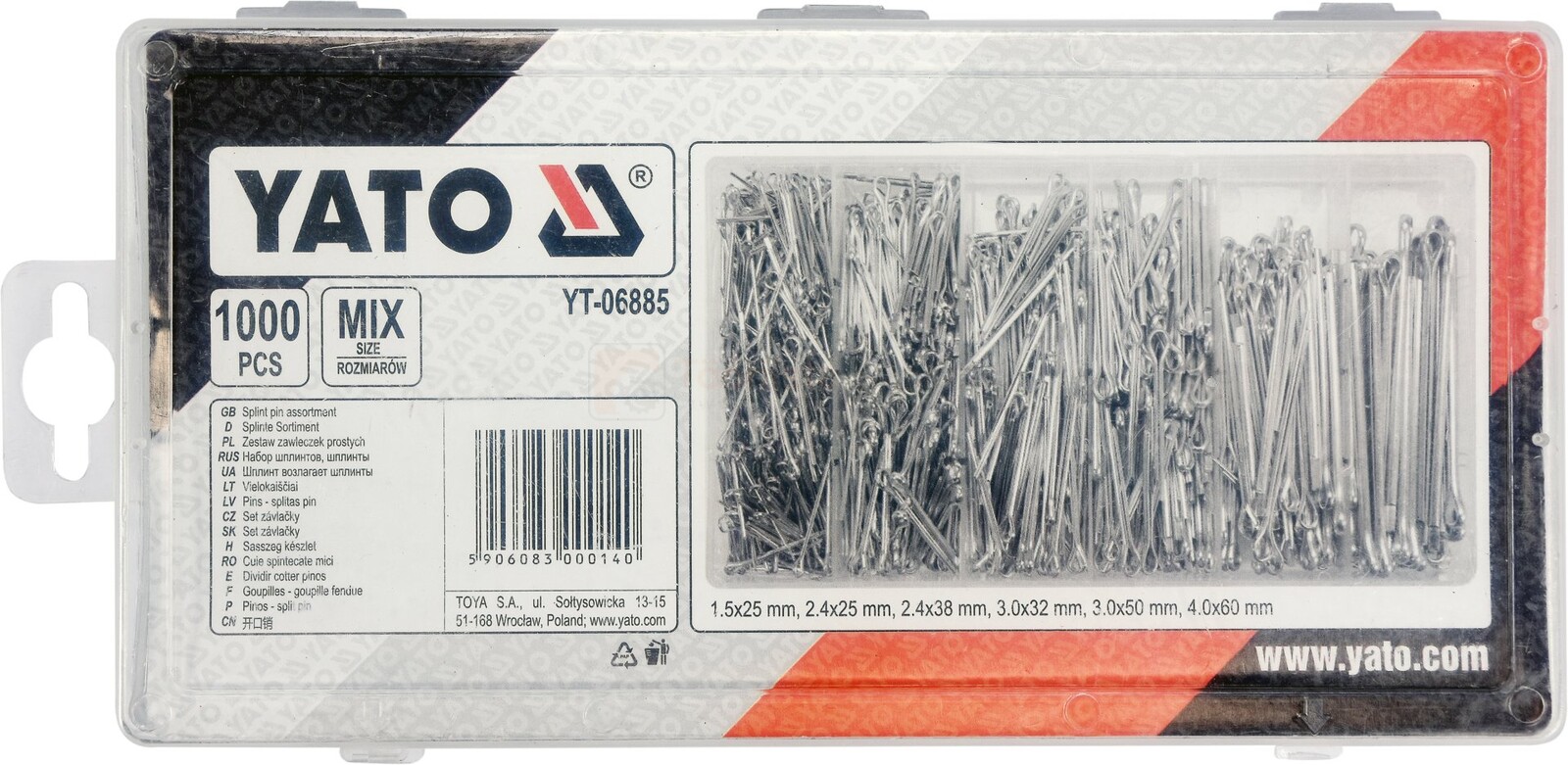 Pildil on Yato splintide komplekt, mis sisaldab 1000 tükki erineva suurusega splinte.