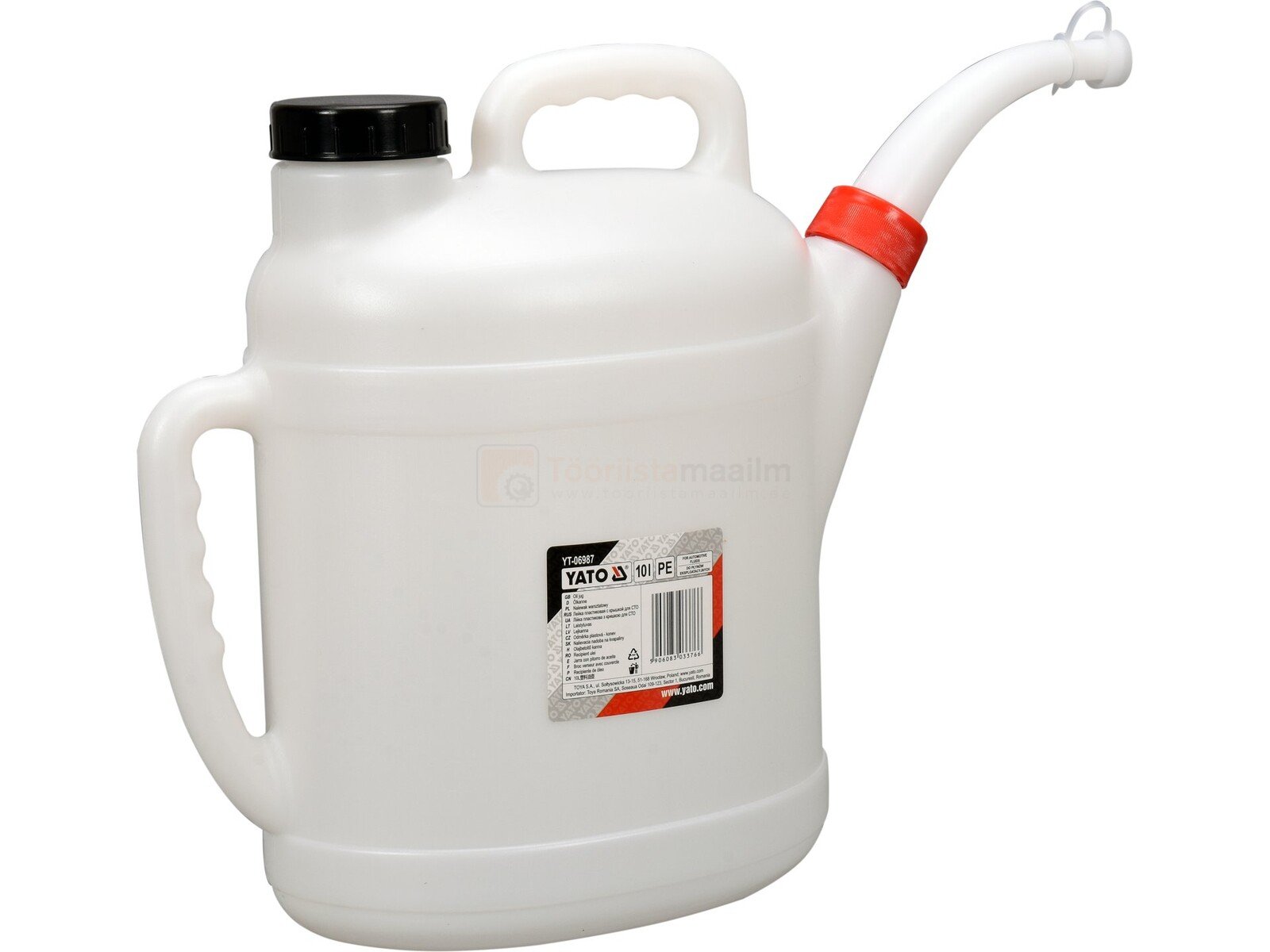 Pildil on valge Yato õlikann 10 liitri mahutavusega, millel on must kork, käepide ja punase rõngaga otsik.
