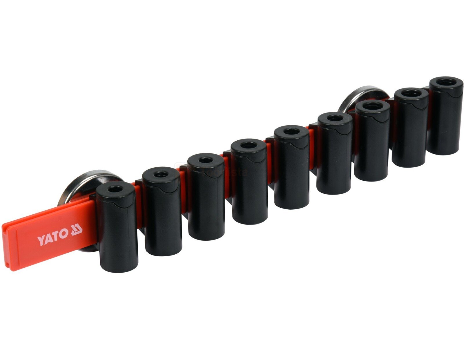 Pildil on YATO magnetiline tangide/kruvitsa hoidik, mis koosneb mustadest hoidikutest ja punasest kinnitusest.