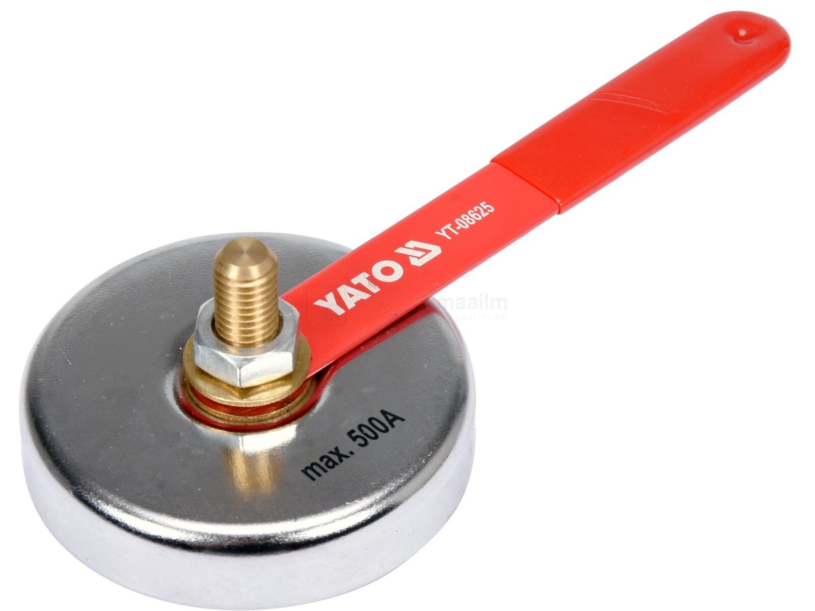 Pildil on YATO keevituse maandusmagnet, mis on punase käepidemega ning maksimaalse vooluga 500A.