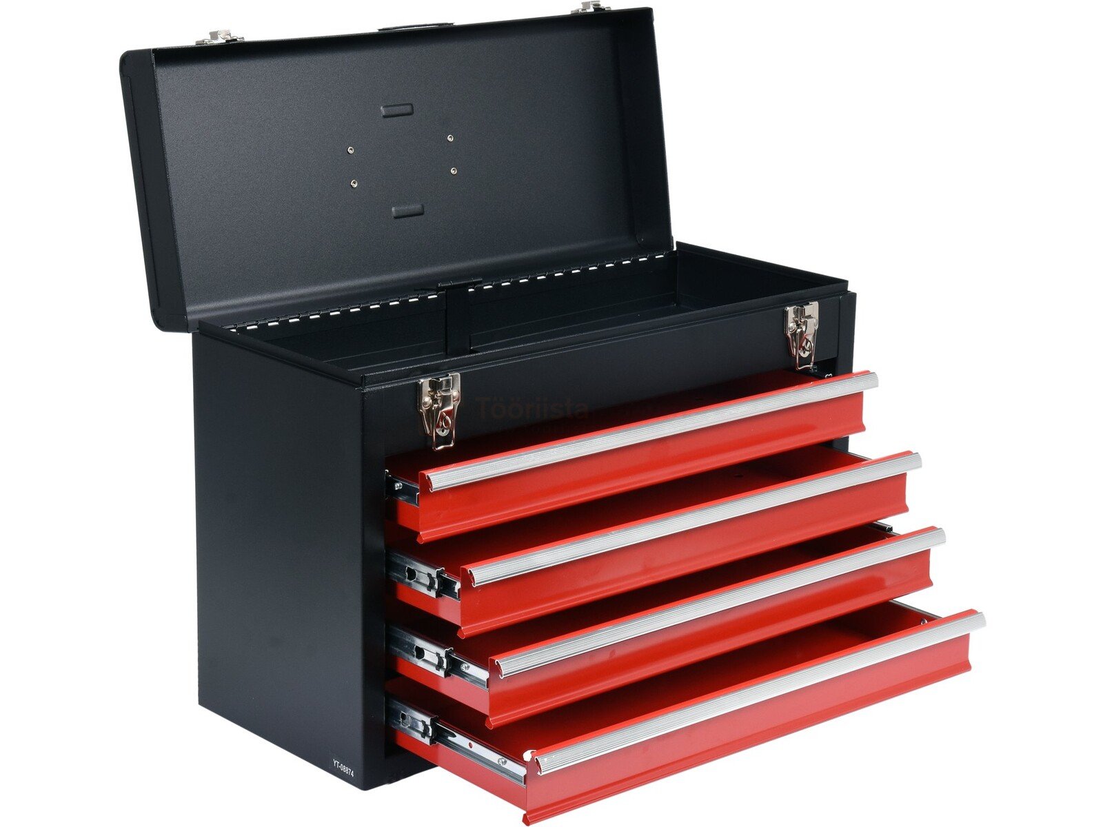 Pildil on avatud Yato tööriistakast, millel on neli punaste sahtlitega alumist osa ja suur ülemine sahtel.