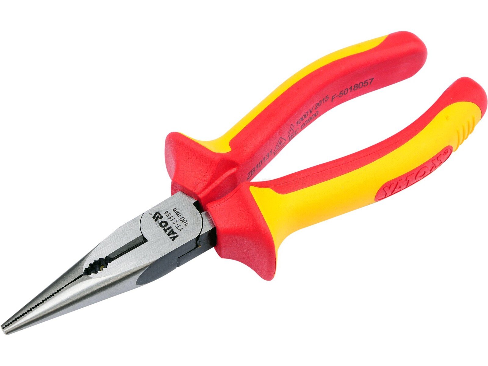 Pildil on YATO VDE pikkmokktangid pikkusega 160 mm, millel on punase ja kollase isoleeritud käepidemed.