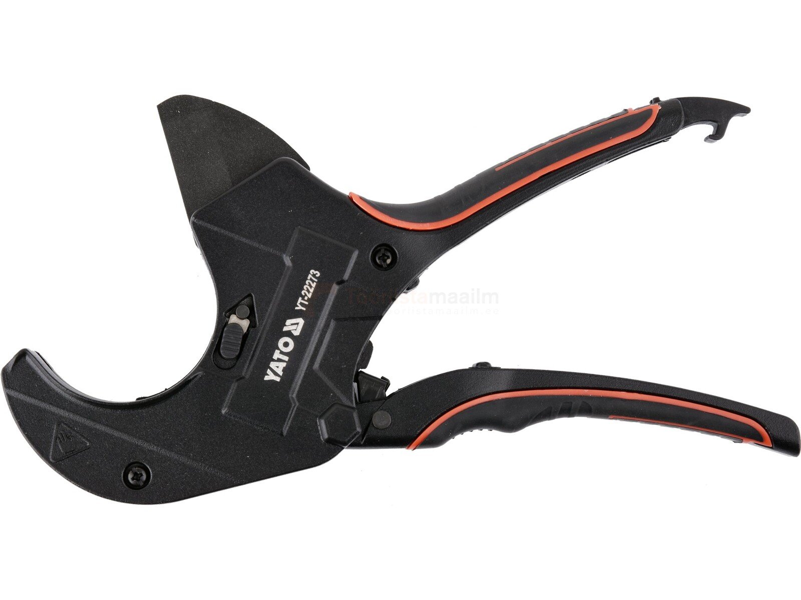 Pildil on musta värvi Yato torulõikur, mis on mõeldud PVC torudele suurusega 0-63 mm.