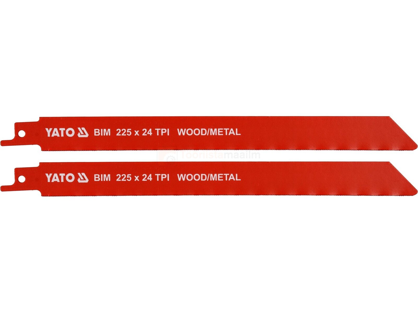 Pildil on kaks punast Yato otssaetera tera, millel on kirjas "225 x 24 TPI WOOD/METAL".